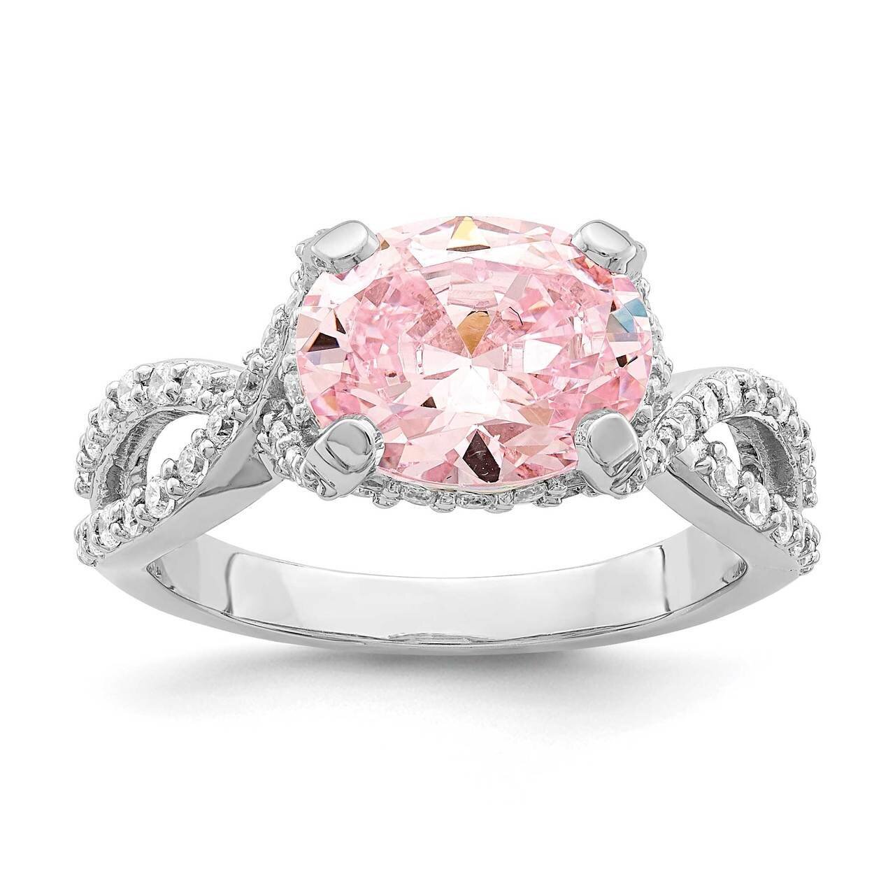 Pink 10x8 Oval CZ Diamond Ring Sterling Silver Rhodium-plated QR7044, MPN: QR7044,
