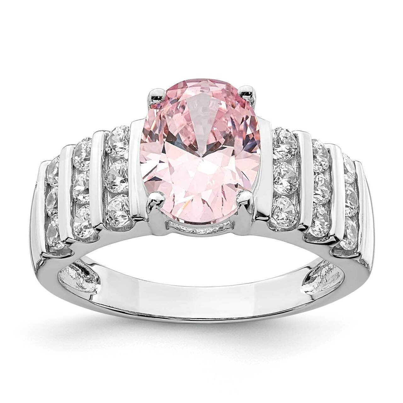 Oval Pink &amp; White CZ Diamond Ring Sterling Silver Rhodium-plated QR7046, MPN: QR7046,