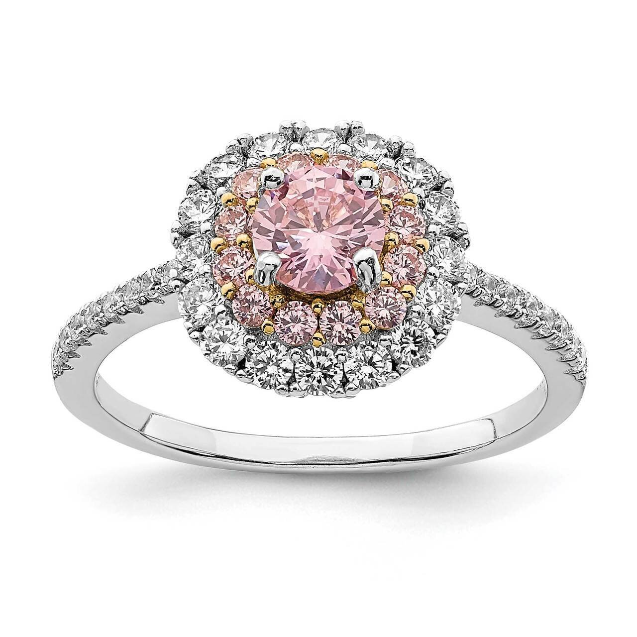 Sterling Silver Rhodium-plated/Gold-tone Pink &amp; White CZ Diamond R/C Ring Sterling Silver Rhodium-p…