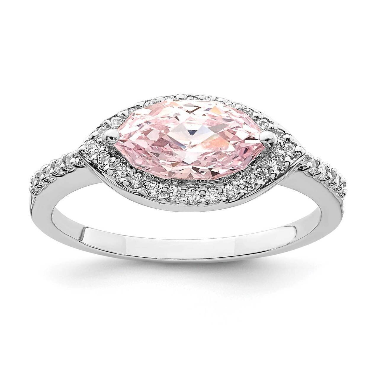 10x5 Pink Marquise CZ Diamond Ring Sterling Silver Rhodium-plated QR7050, MPN: QR7050,