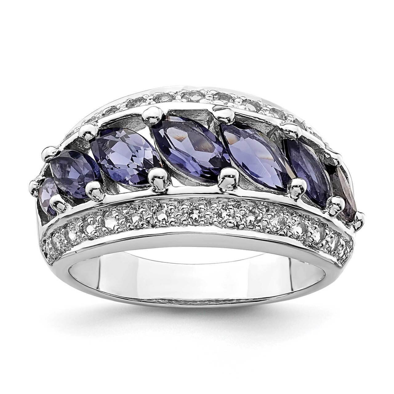 Marquise Iolite/Wht Topaz 7-stone Ring Sterling Silver Rhodium-plated QR7051