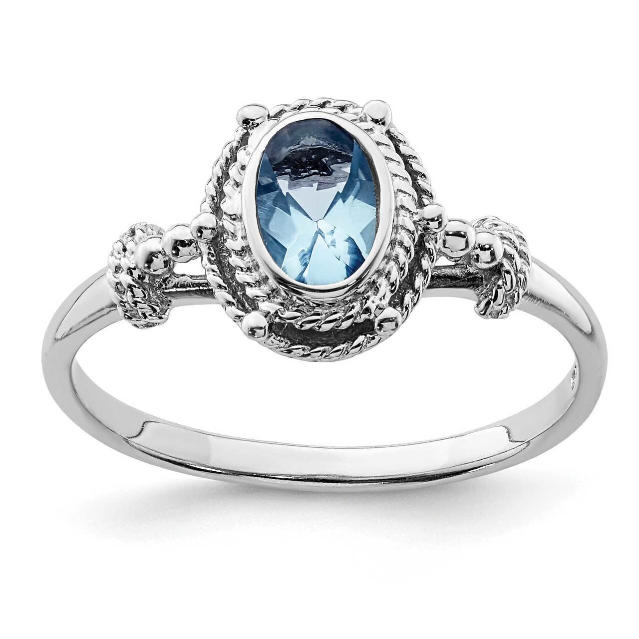 Blue Oval CZ Diamond Stone Ring Sterling Silver Rhodium-plated QR7054