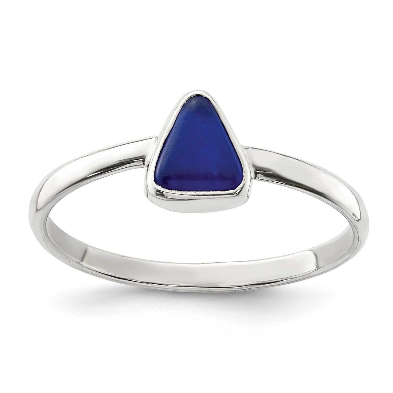 Blue Sea Glass Triangle Ring Sterling Silver QR7060