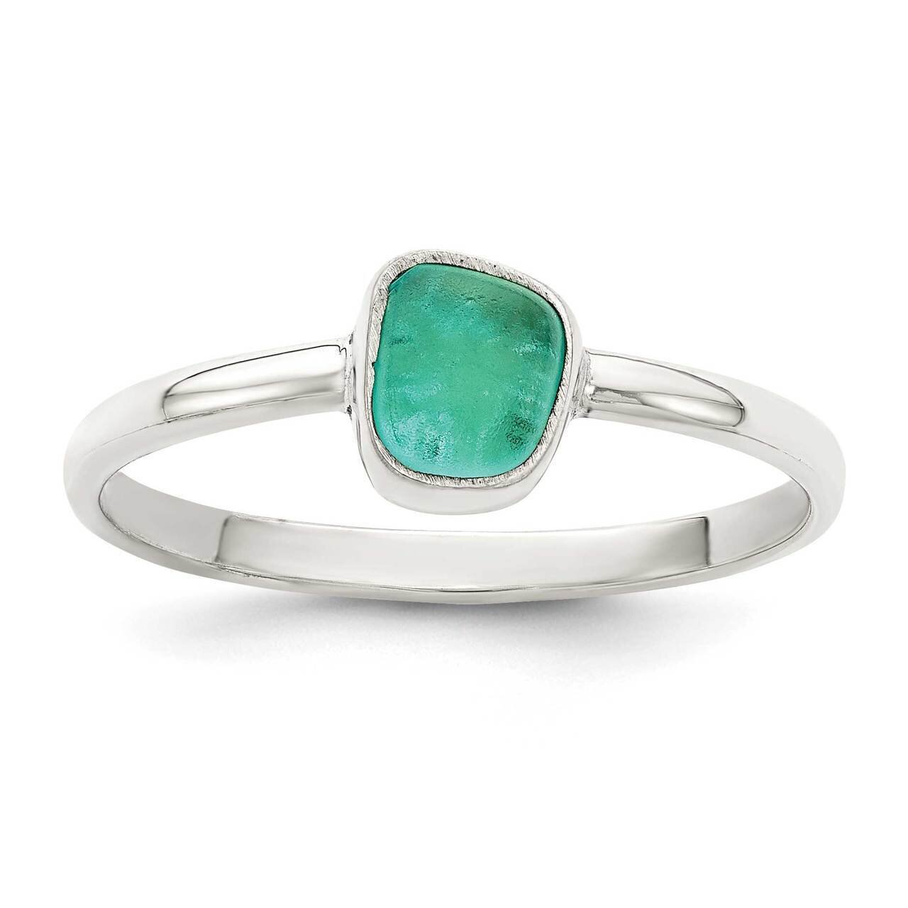 Teal Sea Glass Ring Sterling Silver QR7061 Size 6