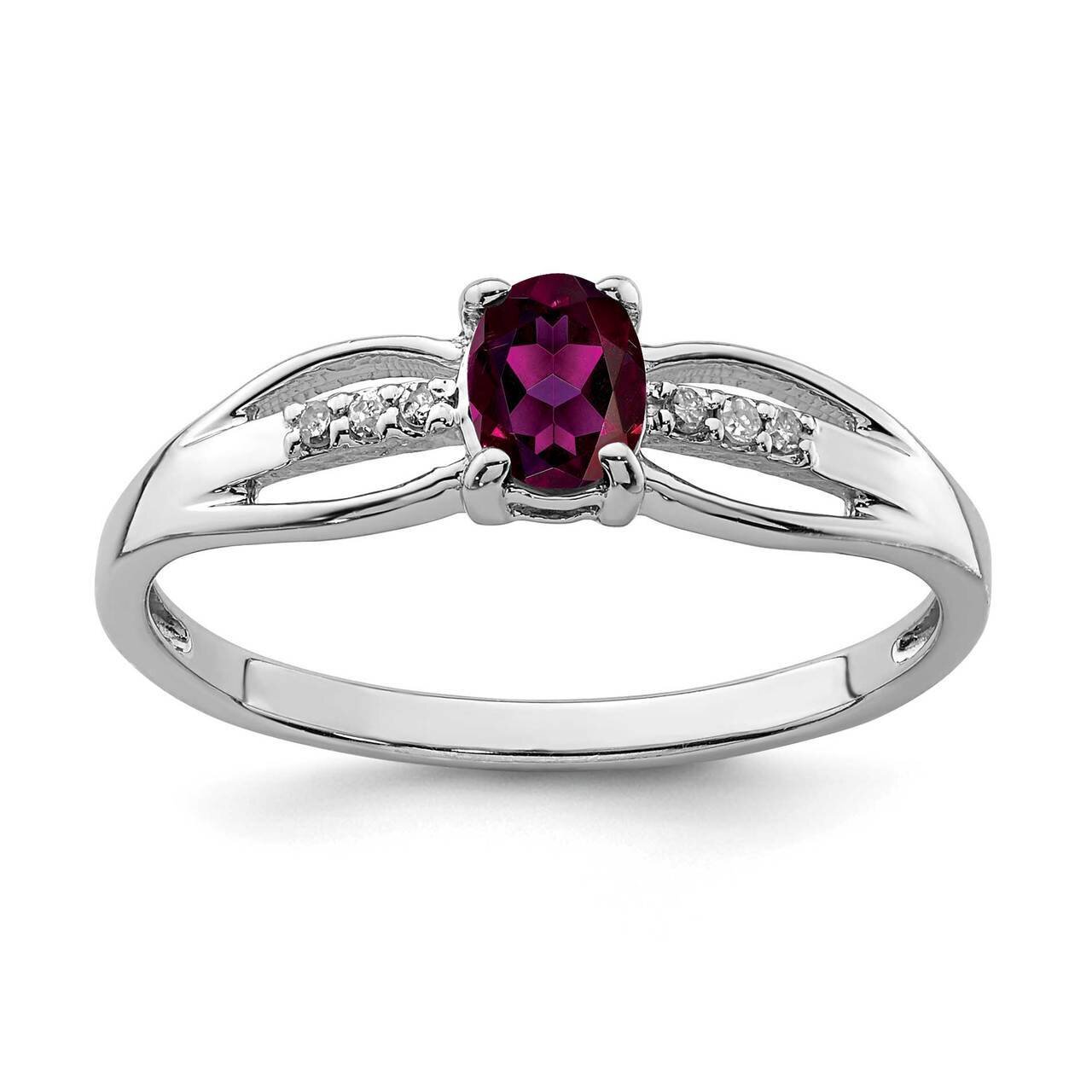 Diamond Rhodolite Garnet Ring Sterling Silver Rhodium Plated QR7064JUN, MPN: QR7064JUN, 883957619385