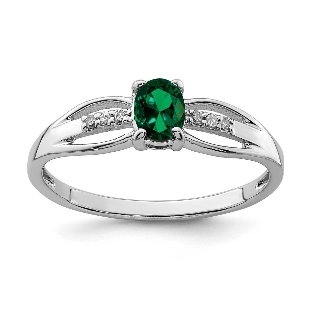 Diamond Created Emerald Ring Sterling Silver Rhodium Plated QR7064MAY, MPN: QR7064MAY, 883957337371