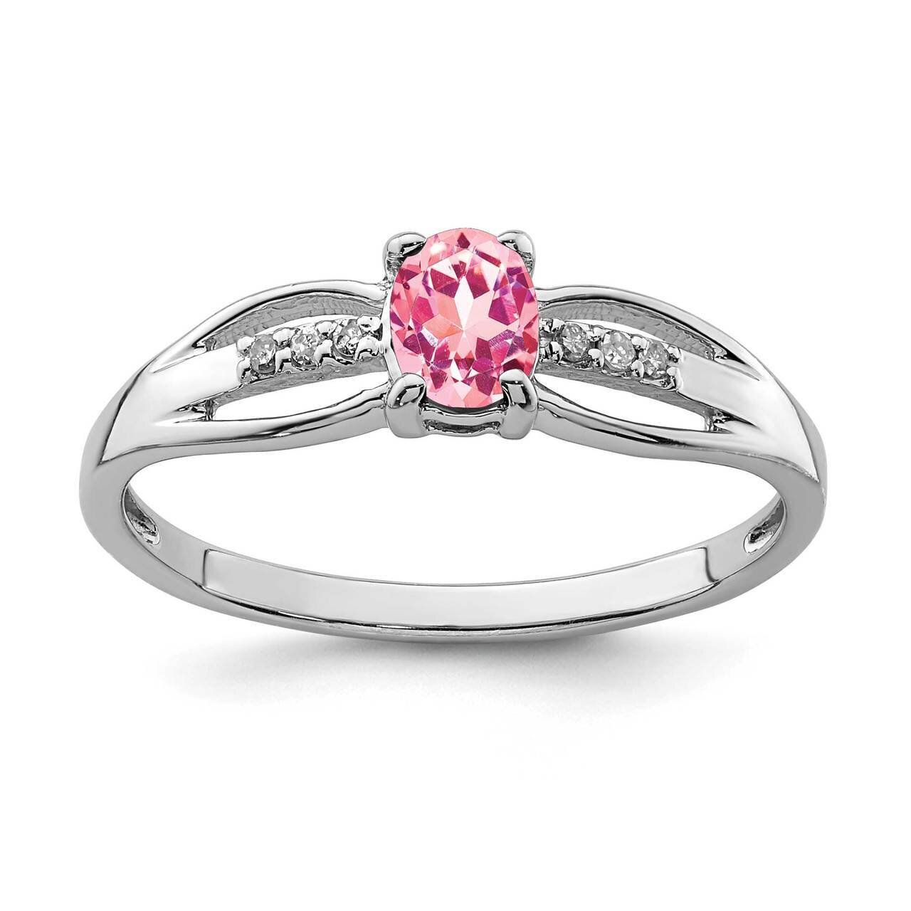 Diamond Pink Tourmaline Ring Sterling Silver Rhodium Plated QR7064OCT, MPN: QR7064OCT, 883957169361