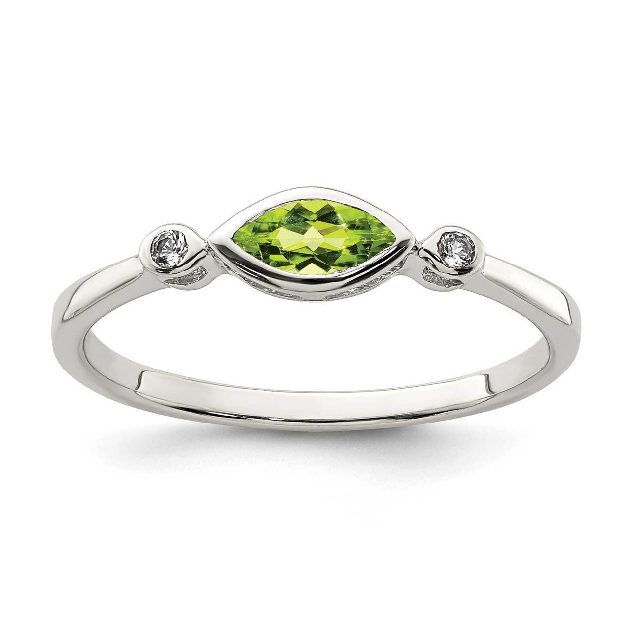 Peridot and White Topaz Ring Sterling Silver Polished QR7065AUG