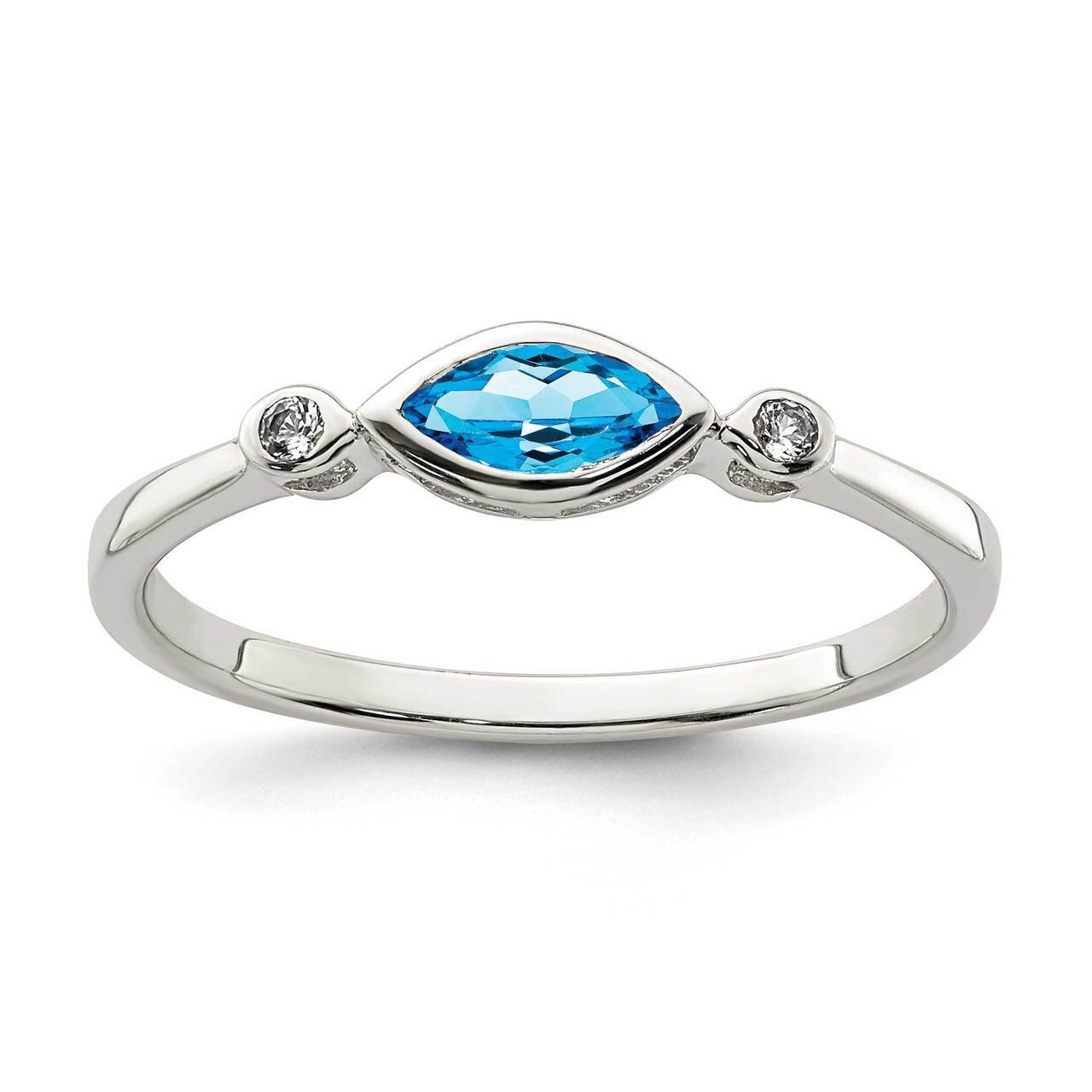 Blue Topaz and White Topaz Ring Sterling Silver Polished QR7065DEC, MPN: QR7065DEC, 883957745749