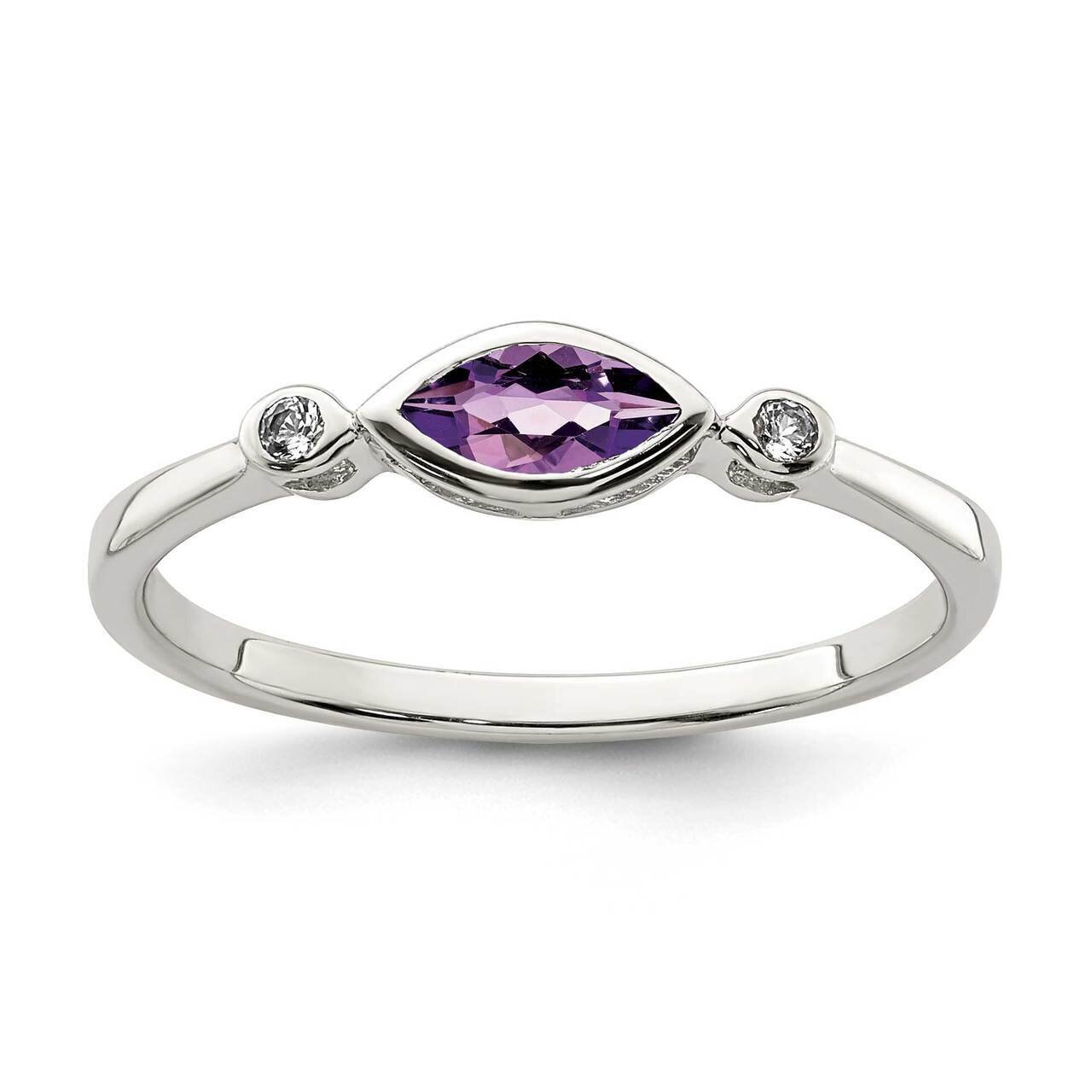 Amethyst and White Topaz Ring Sterling Silver Polished QR7065FEB, MPN: QR7065FEB, 883957337487