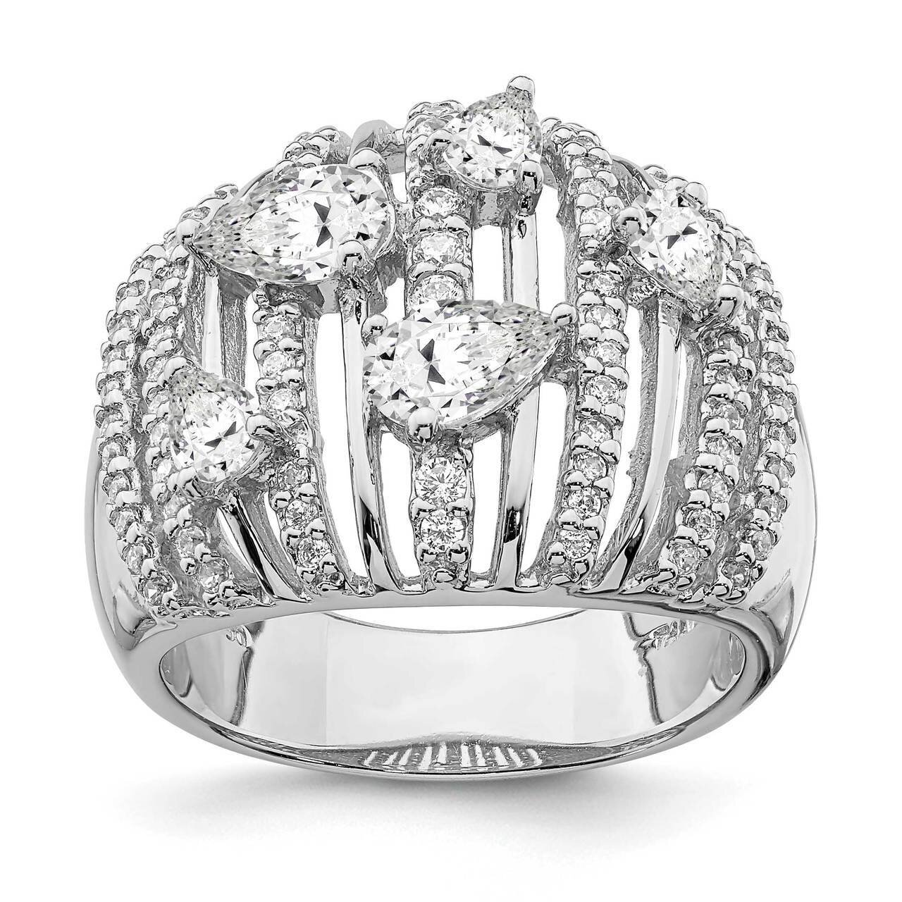 Pear CZ Diamond Fancy Ring Sterling Silver Rhodium-plated QR7101