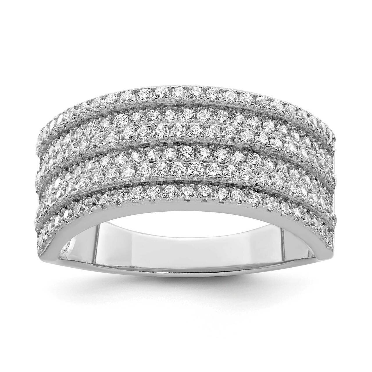 Wide Band Ring Sterling Silver Rhodium-plated CZ Diamond QR7112, MPN: QR7112,