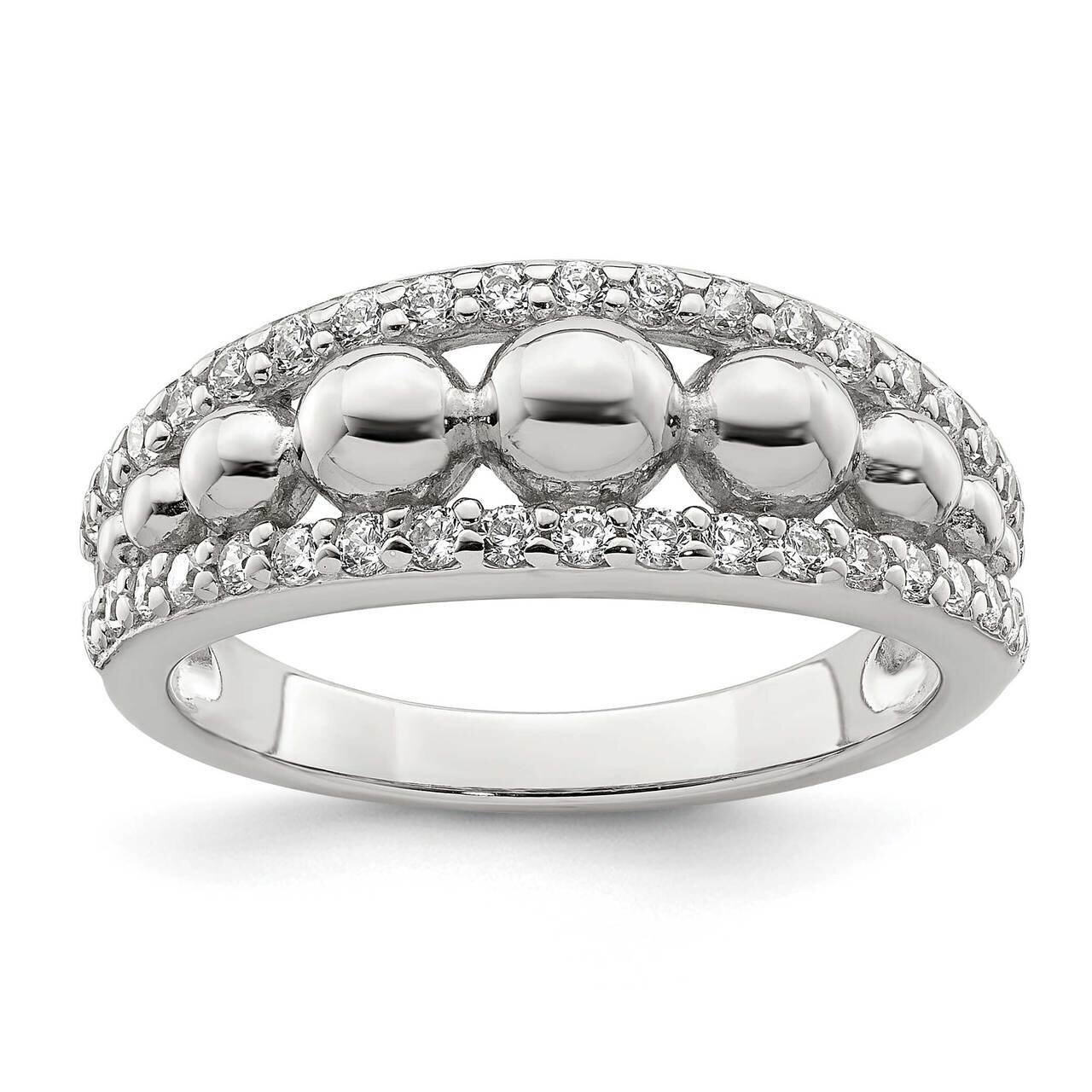 Beads Ring Sterling Silver CZ Diamond QR7119, MPN: QR7119, 883957957265