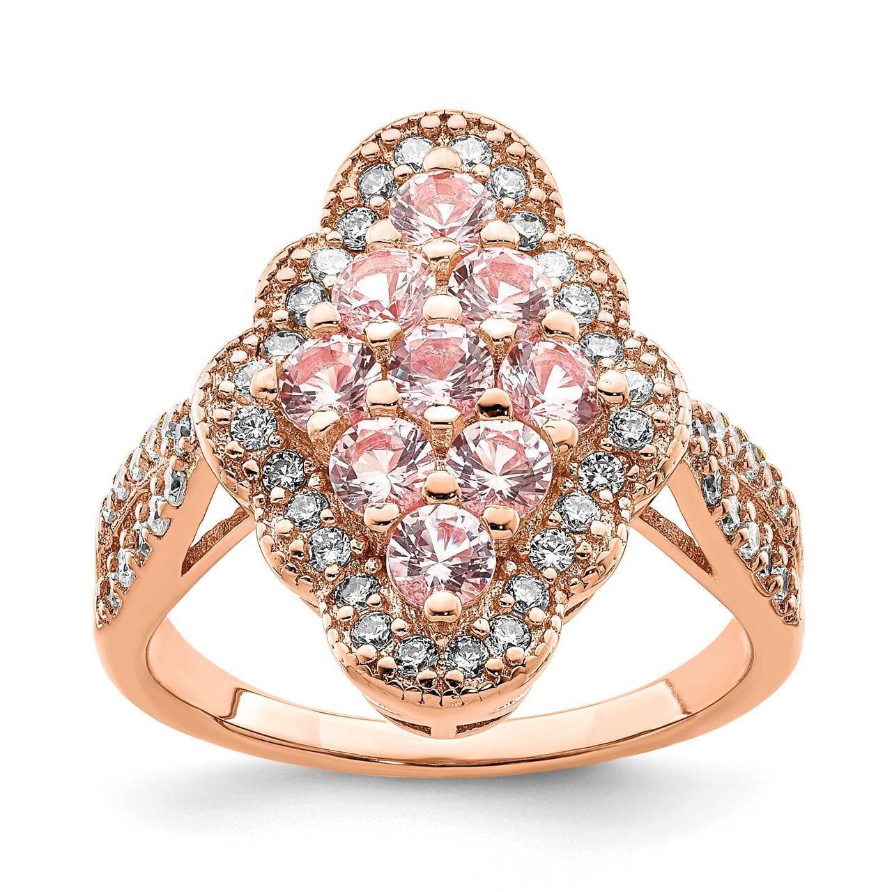 Rose Gold-plated Imiation Pink Sapphire and White Ring Sterling Silver CZ Diamond QR7123