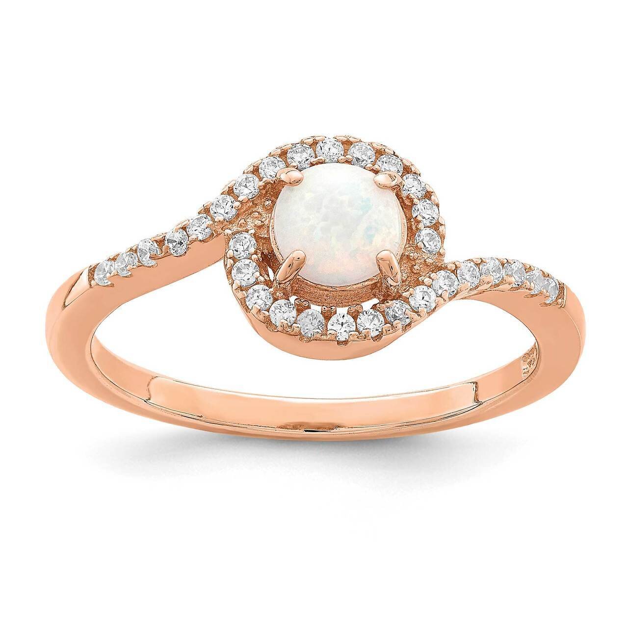 Created Opal &amp; CZ Diamond Halo Ring Sterling Silver Rose-tone QR7129, MPN: QR7129, 883957731261