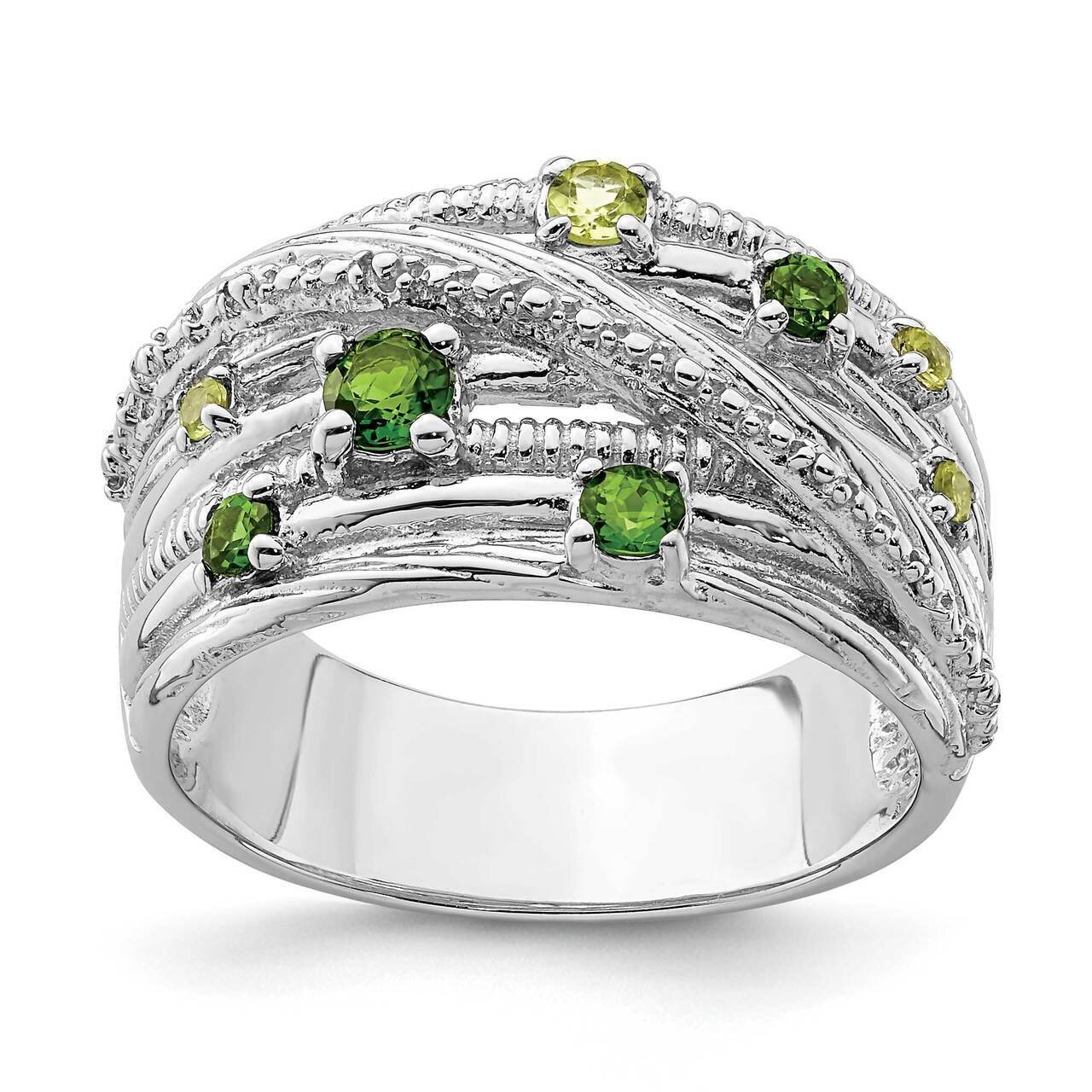 Chrome Diopside and Peridot Ring Sterling Silver Rhodium Plated QR7132, MPN: QR7132, 883957170077