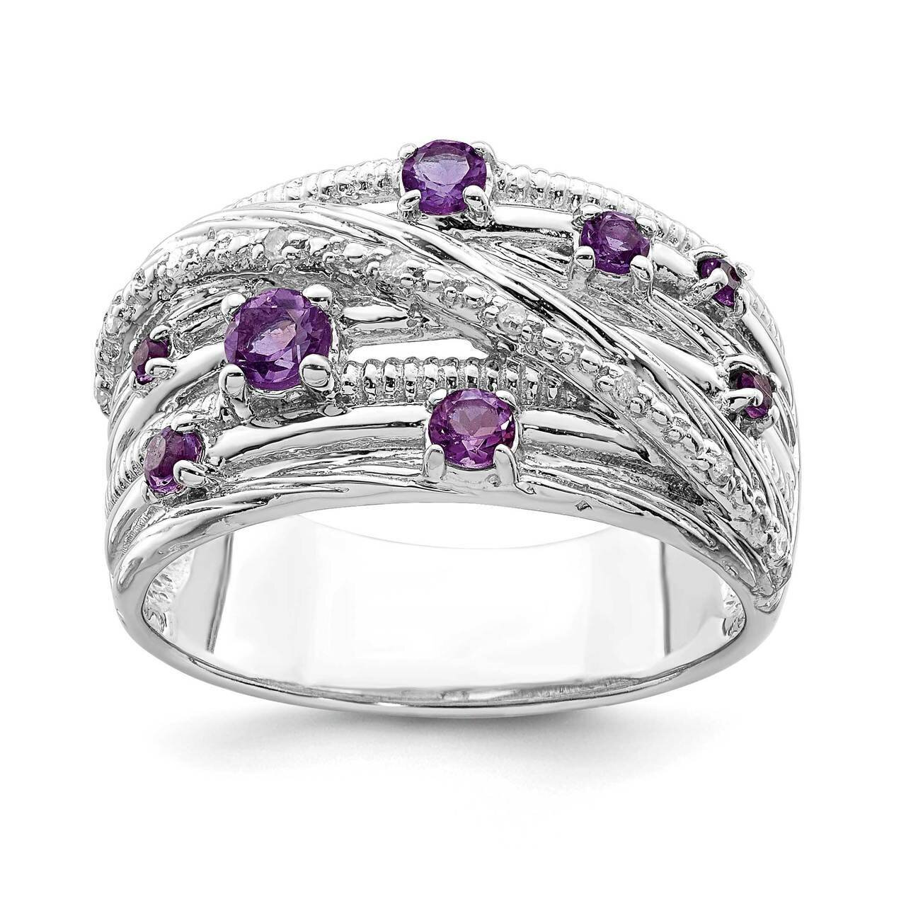 Amethyst and Diamond Ring Sterling Silver Polished QR7133, MPN: QR7133, 883957337579