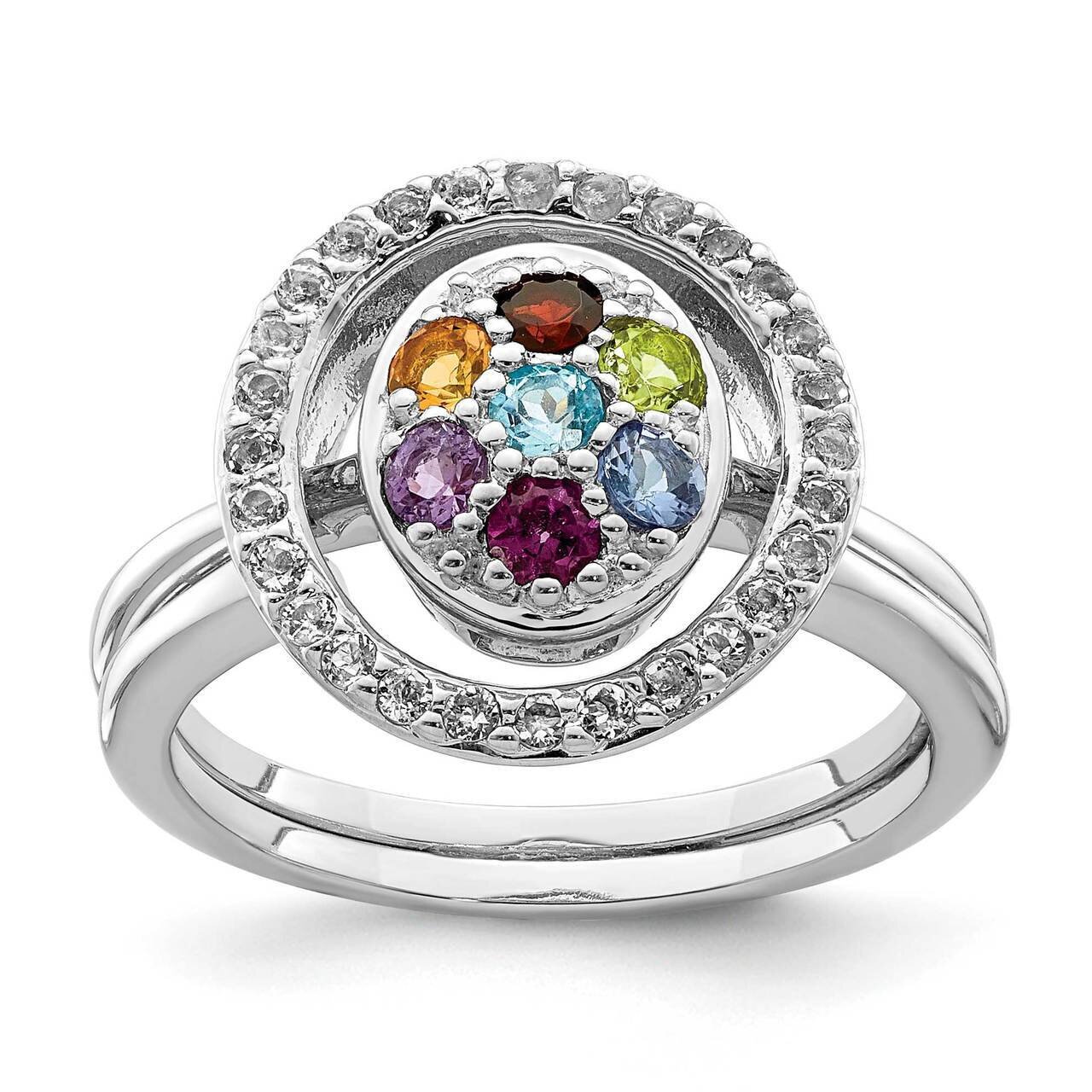Multi-gemstone with Halo 2 Ring Set Sterling Silver Rhodium-plated QR7140, MPN: QR7140,