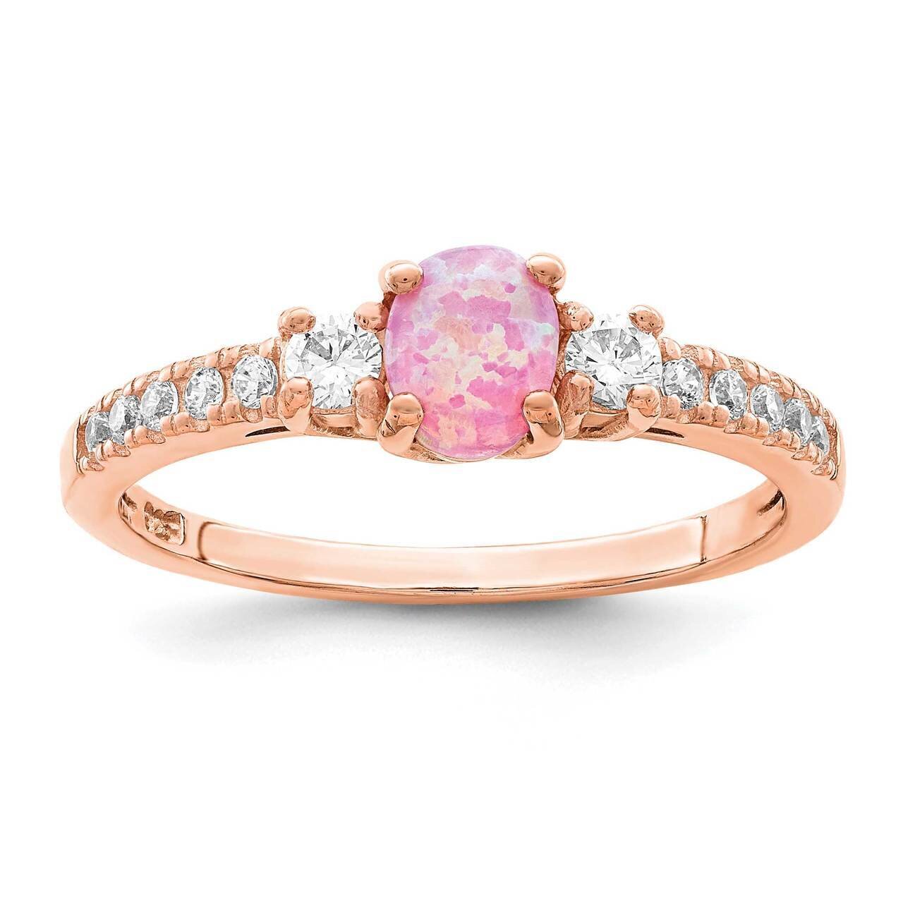 Created Pink Opal &amp; CZ Diamond Ring Sterling Silver Rose-tone QR7146, MPN: QR7146, 883957731094