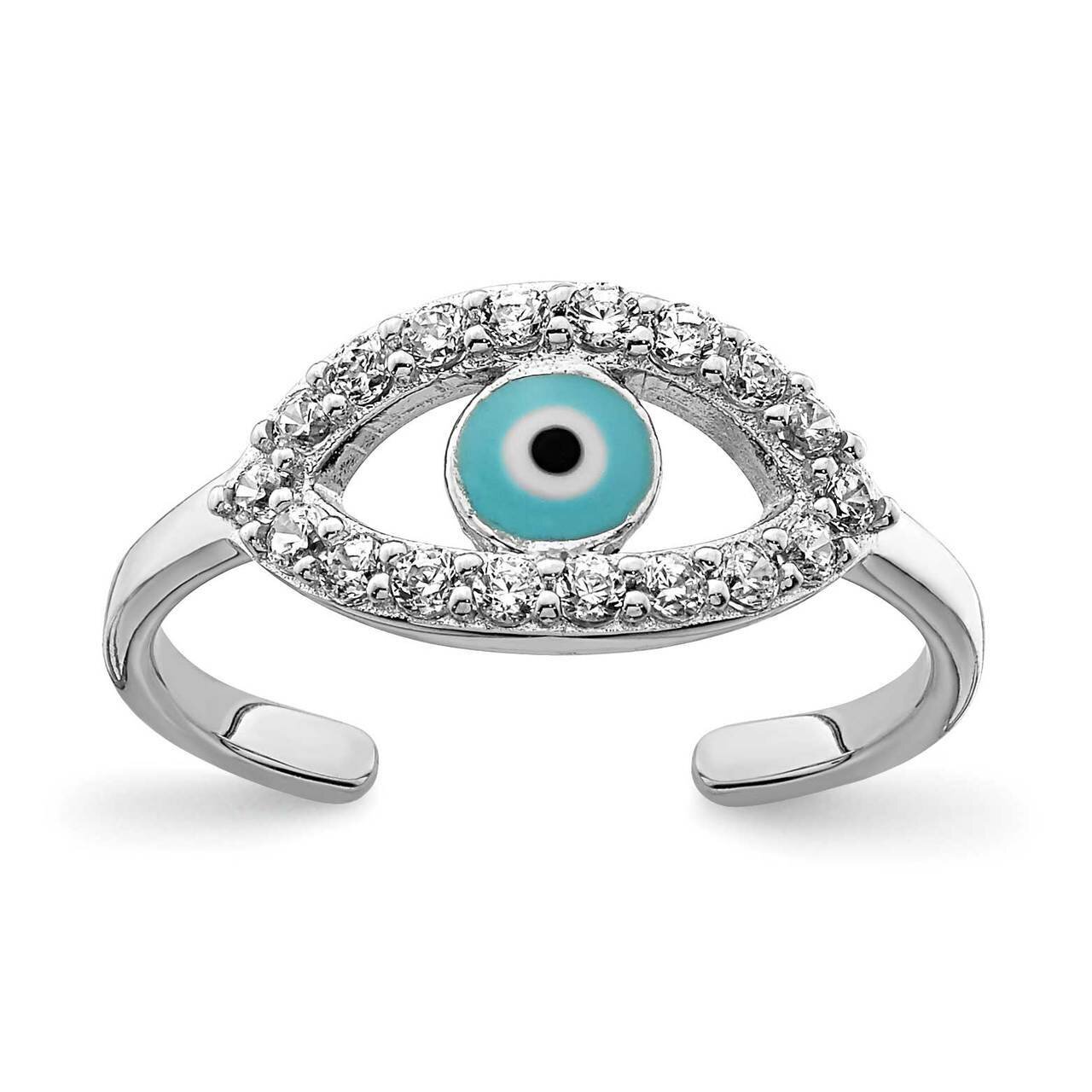 Enameled & CZ Diamond Eye Toe Ring Sterling Silver Rhodium-plated QR7163