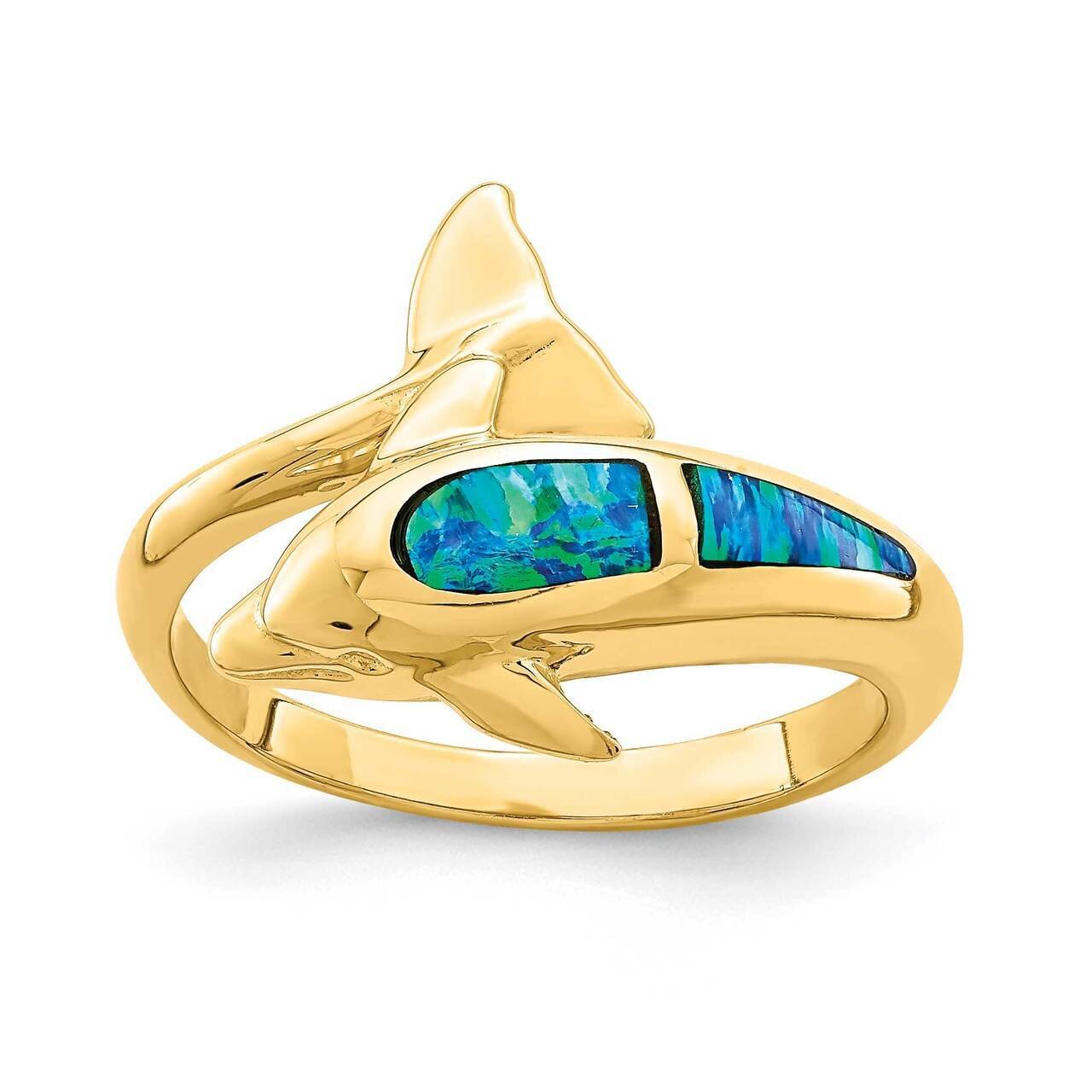 Created Opal Dolphin Ring 14k Gold R656