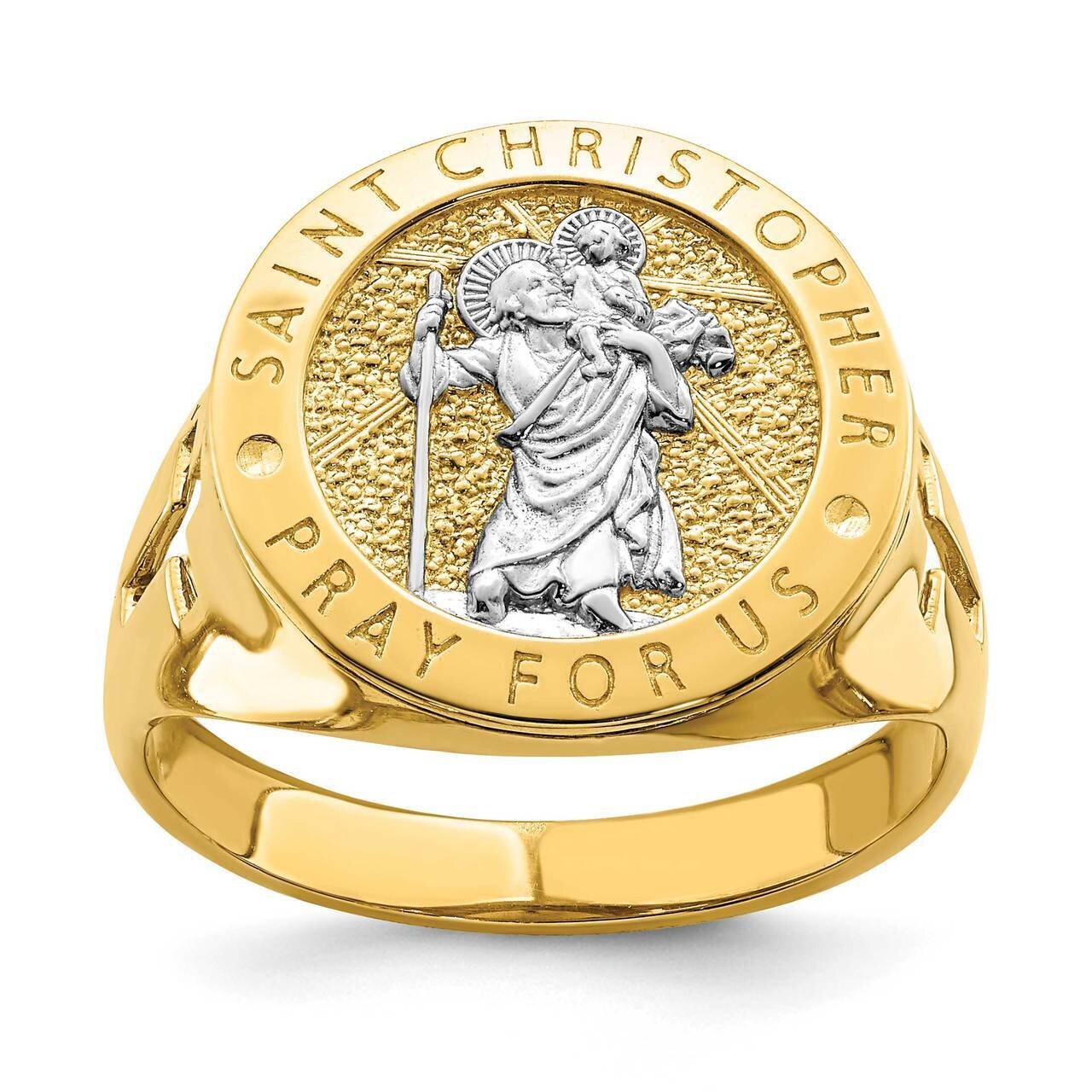 Saint Christopher Ring 14k Gold Rhodium R669