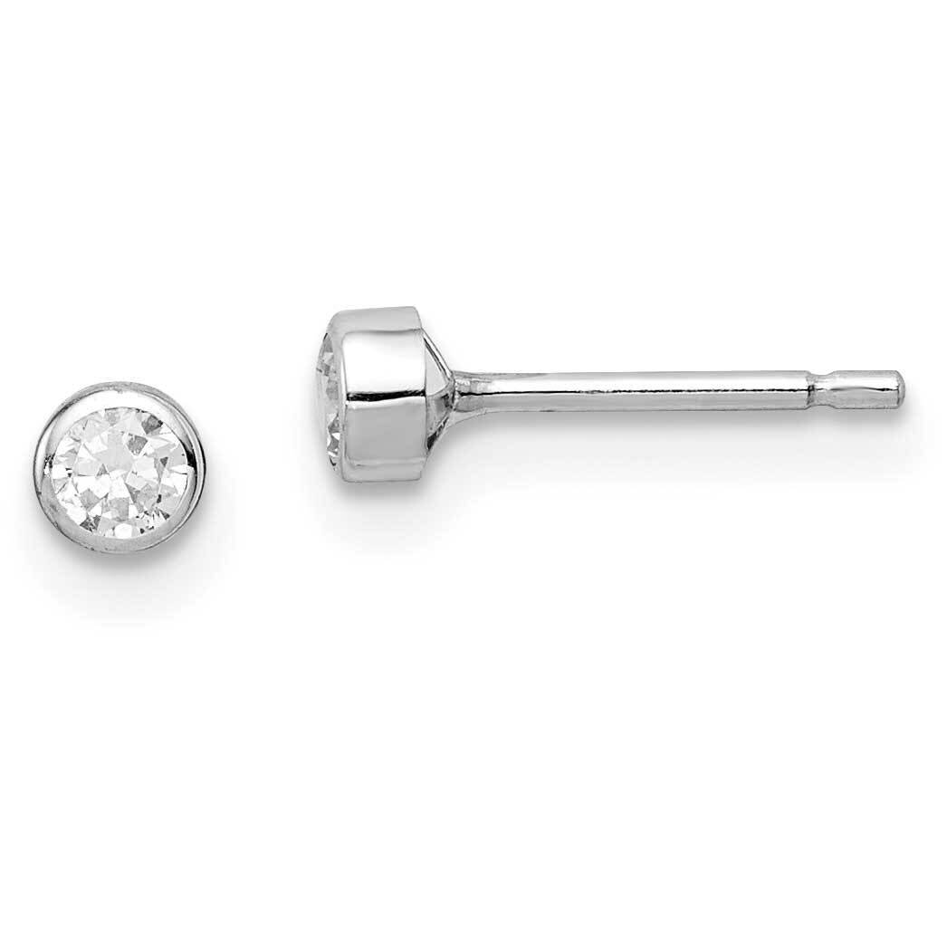 3mm CZ Diamond Bezel Post Earrings 14k White Gold SE2862 by Madi K, MPN: SE2862, 883957934488