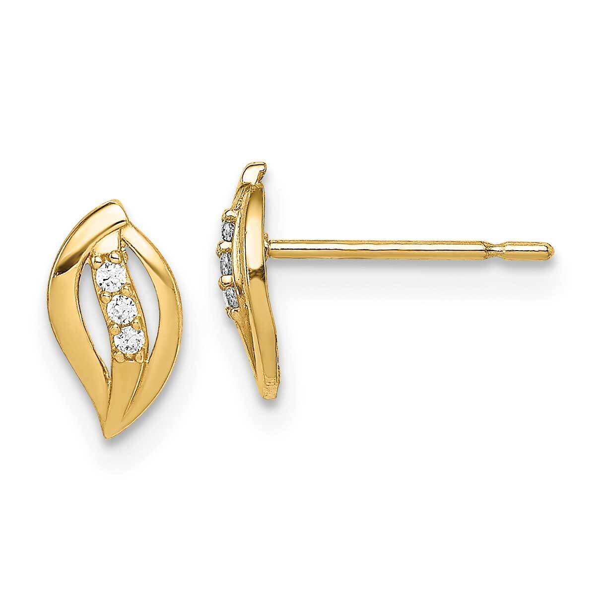 Leaf Stud Earrings 14k Gold CZ Diamond SE2871