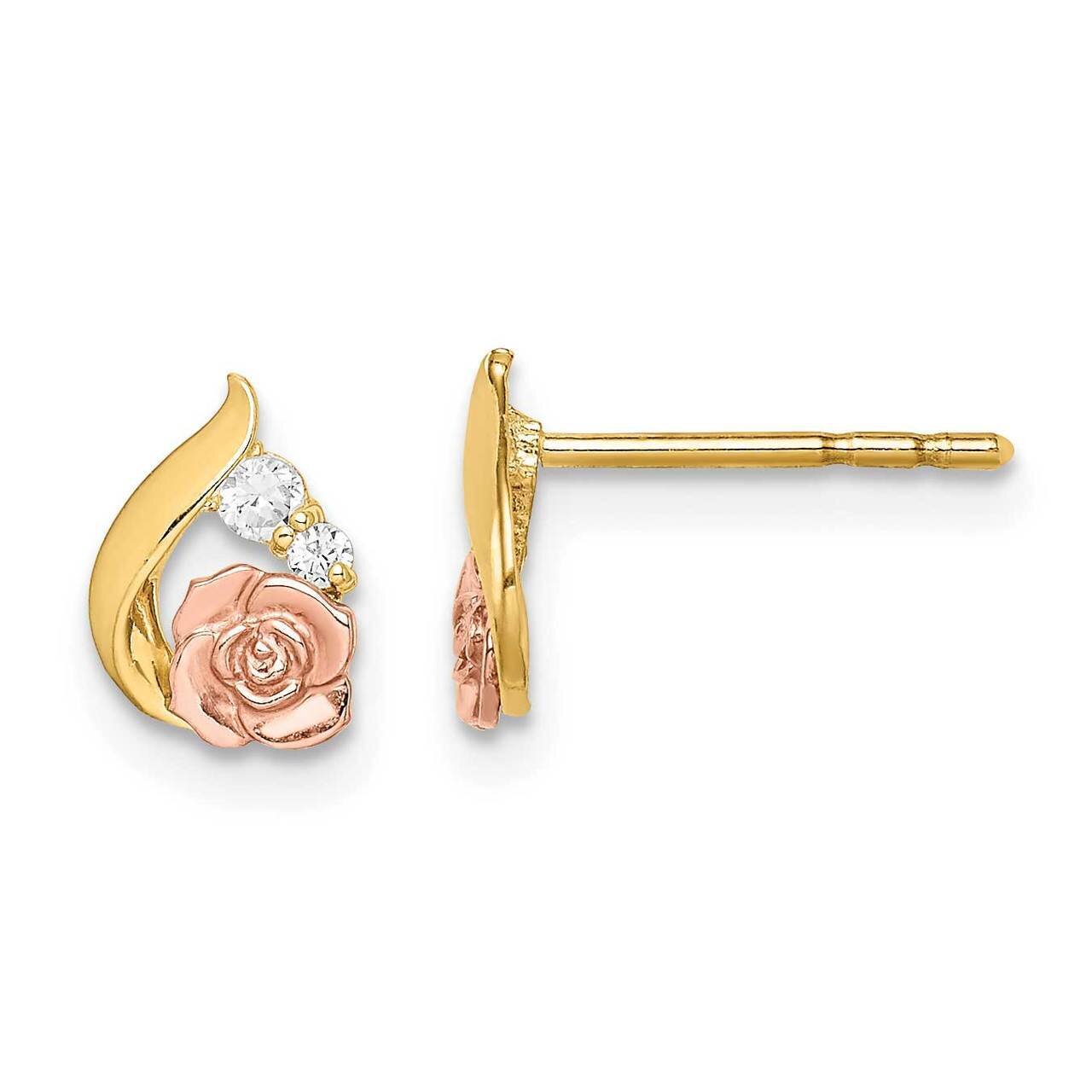 Two-Tone Flower Post Earrings 14k Gold CZ Diamond SE2873 by Madi K, MPN: SE2873, 191101901881