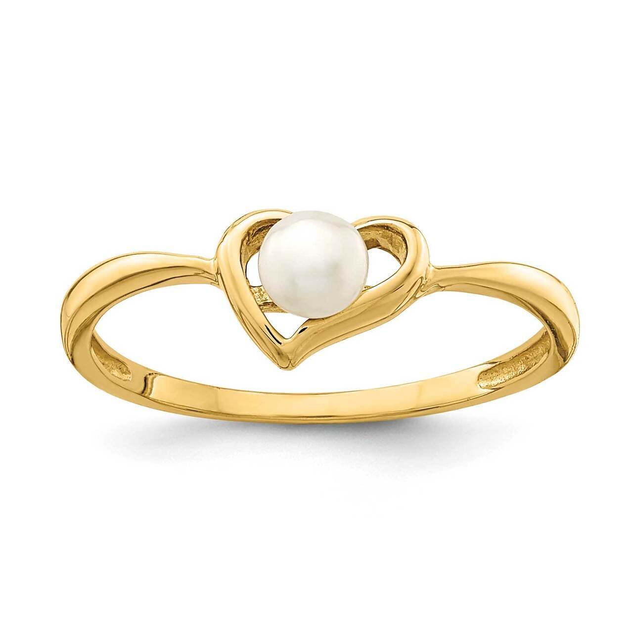 3-4mm White Button Freshwater Cultured Pearl Heart Ring 14k Gold SE2880