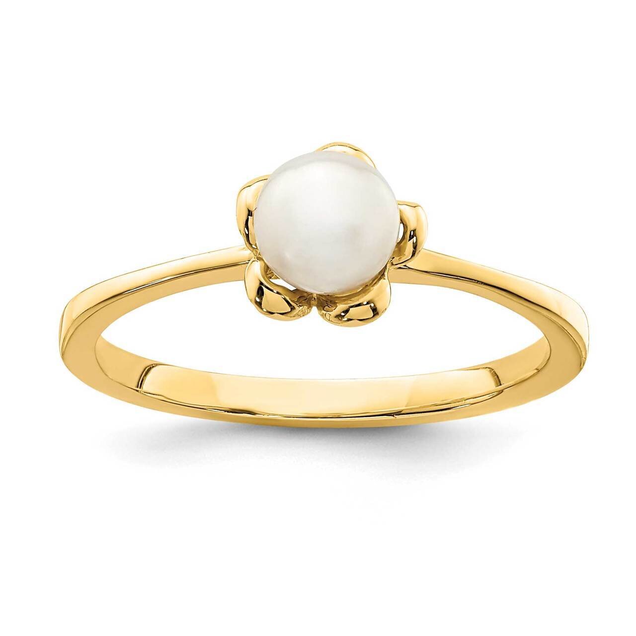 4-5mm White Button Freshwater Cultured Pearl Flower Ring 14k Gold SE2881