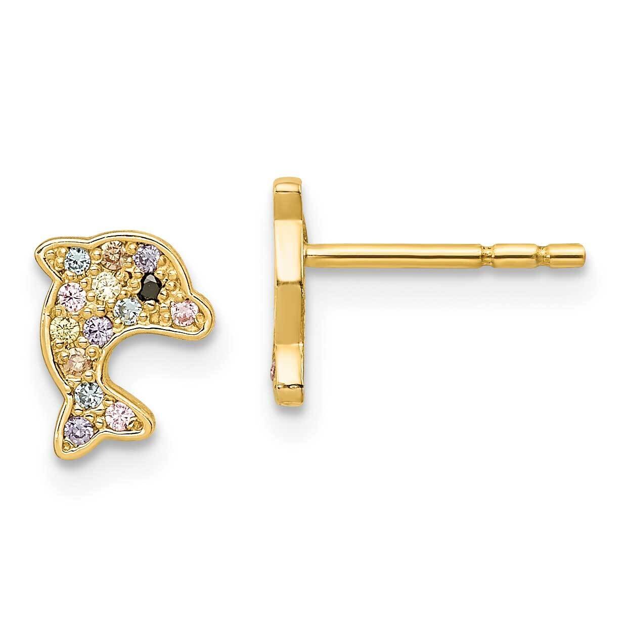 Multi-colored Dolphin Post Earrings 14k Gold CZ Diamond SE2890 by Madi K, MPN: SE2890, 191101901966