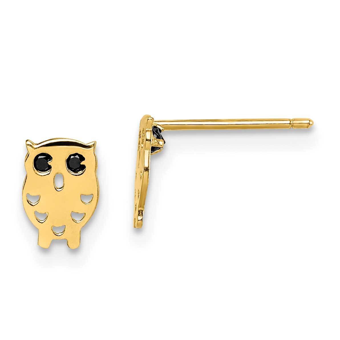Black Owl Post Earrings 14k Gold CZ Diamond SE2901
