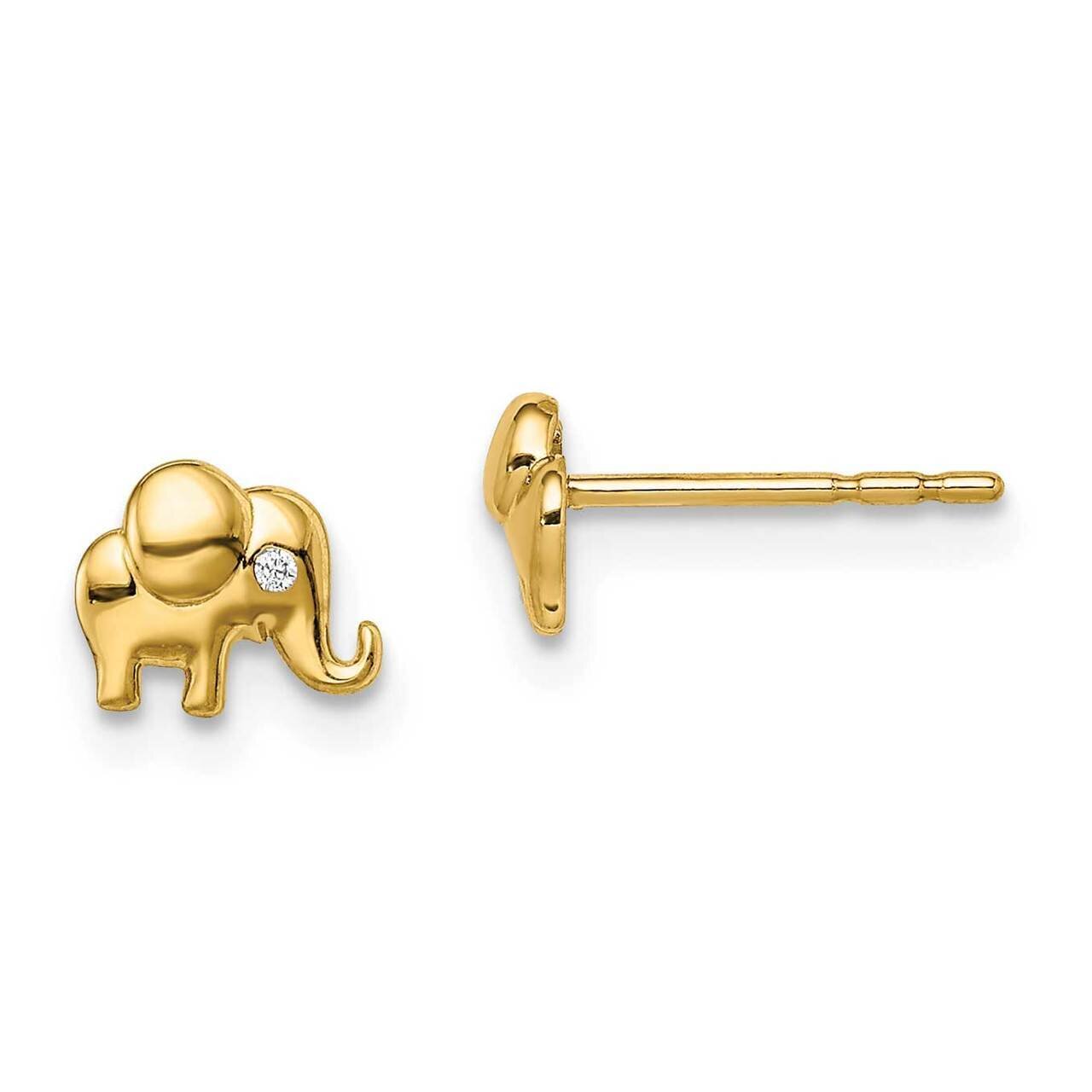 Accent Elephant Post Earrings 14k Gold CZ Diamond SE2902