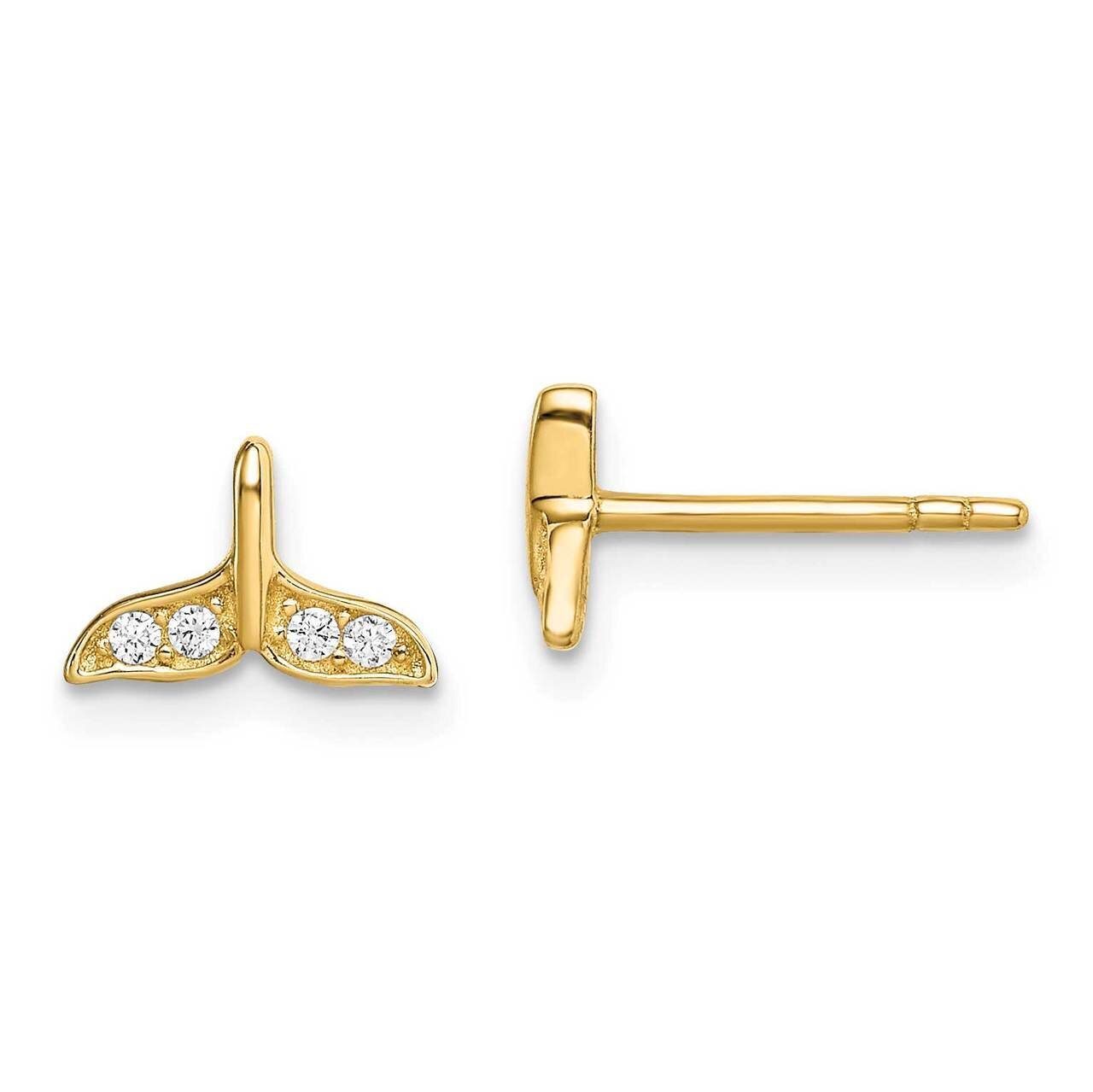 Accent Whale Tail Post Earrings 14k Gold CZ Diamond SE2903