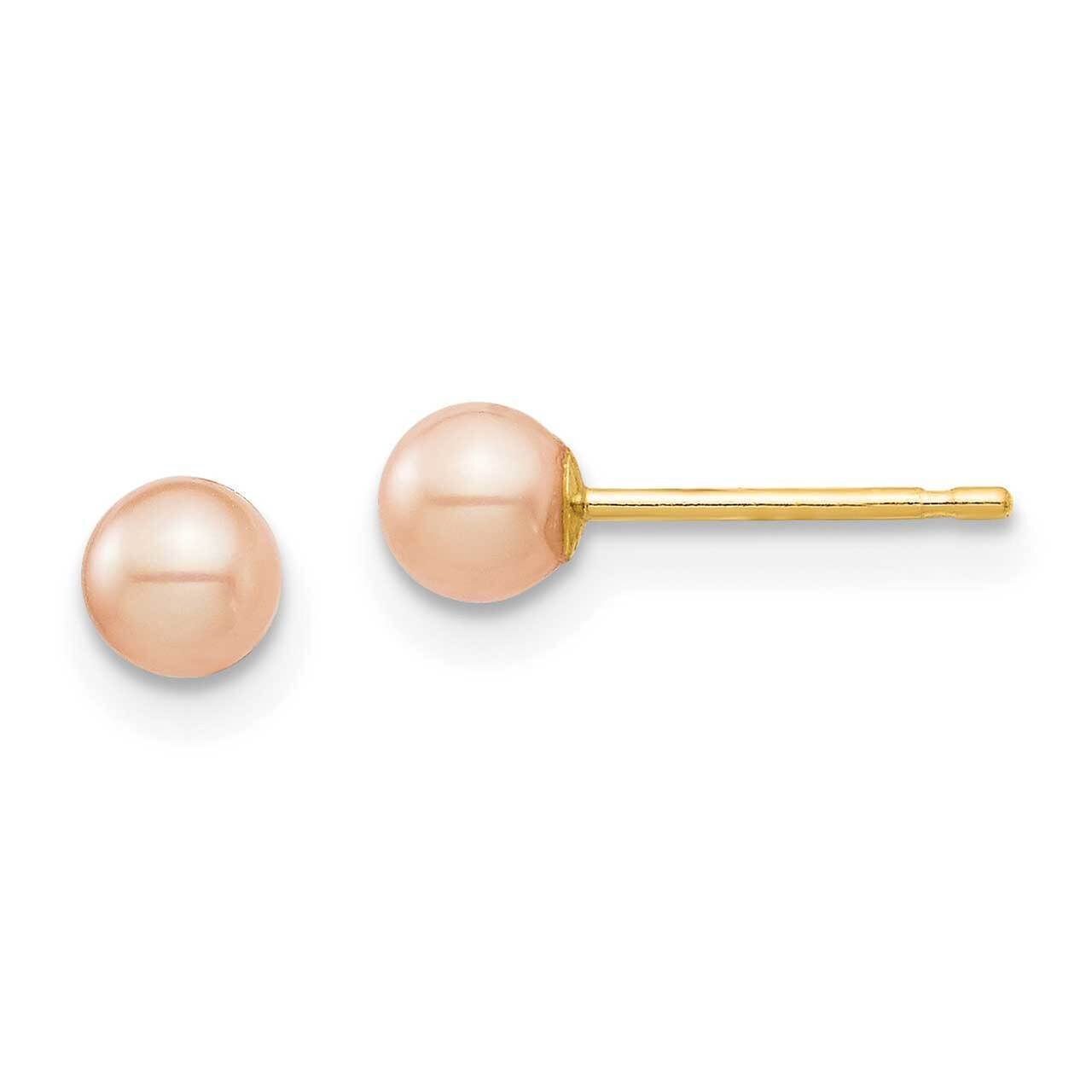 3-4mm Pink Round Freshwater Cultured Pearl Stud Post Earrings 14k Gold SE2926