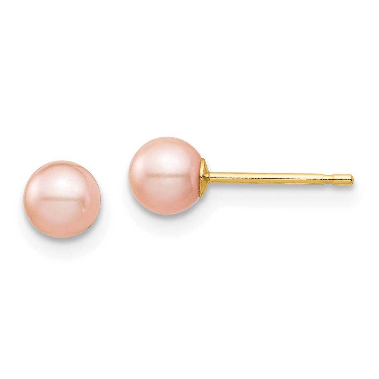 4-5mm Pink Round Freshwater Cultured Pearl Stud Post Earrings 14k Gold SE2927 by Madi K, MPN: SE292…