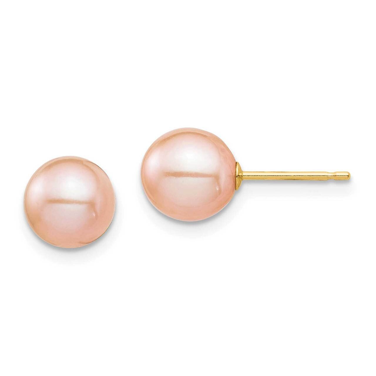 7-8mm Pink Round Freshwater Cultured Pearl Stud Post Earrings 14k Gold SE2929 by Madi K, MPN: SE292…