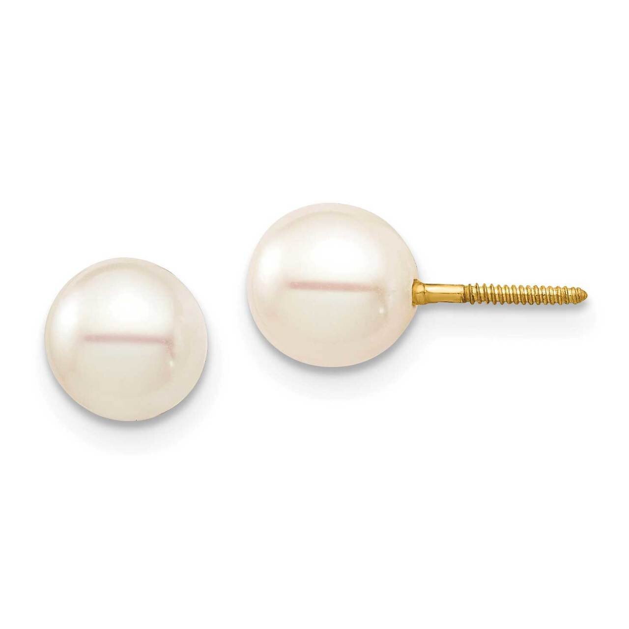 6-7 White Round Freshwater Cultured Pearl Stud Post Screwback Ea 14k Gold SE2930 by Madi K, MPN: SE…