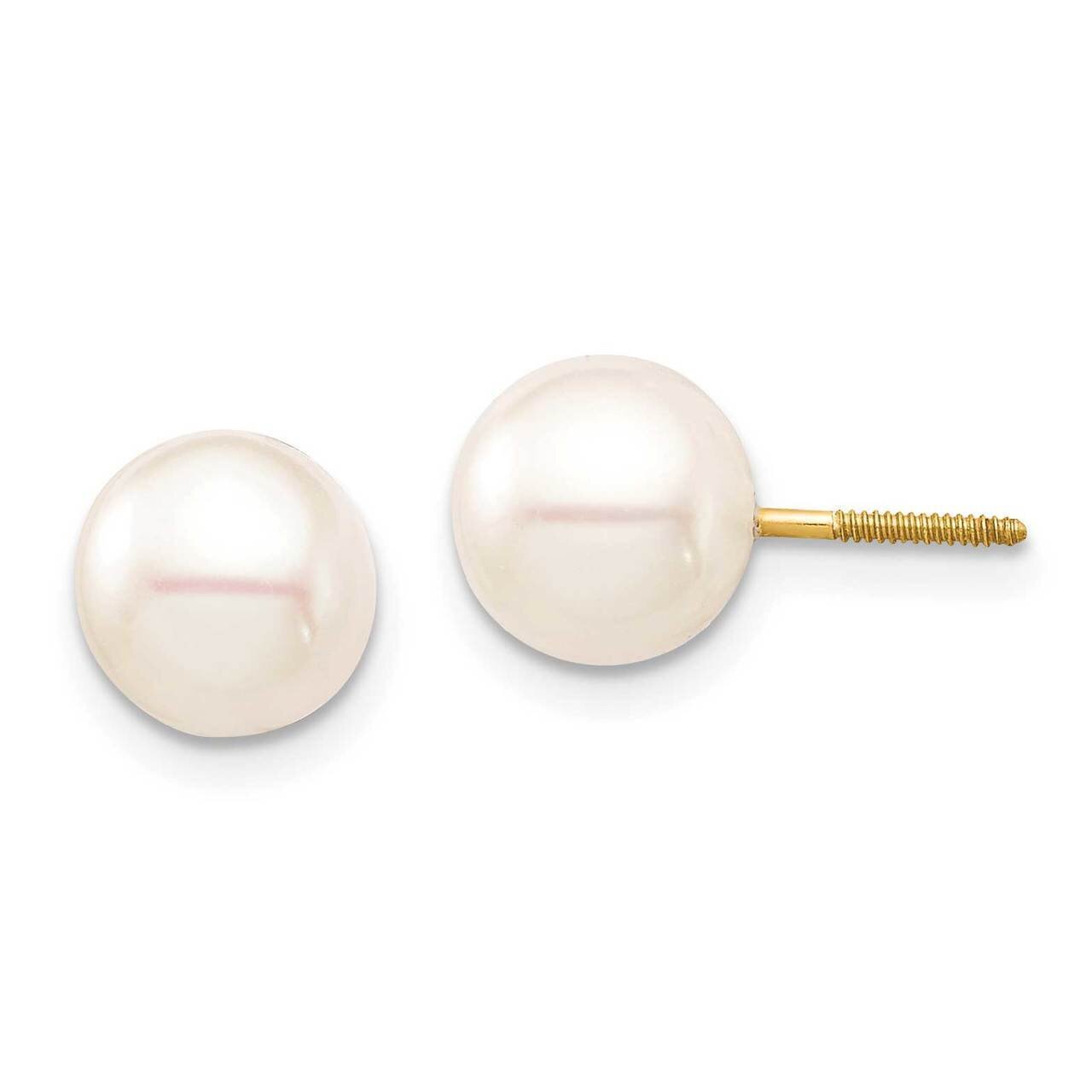 7-8mm White Round Freshwater Cultured Pearl Screwback Earrings 14k Gold SE2932