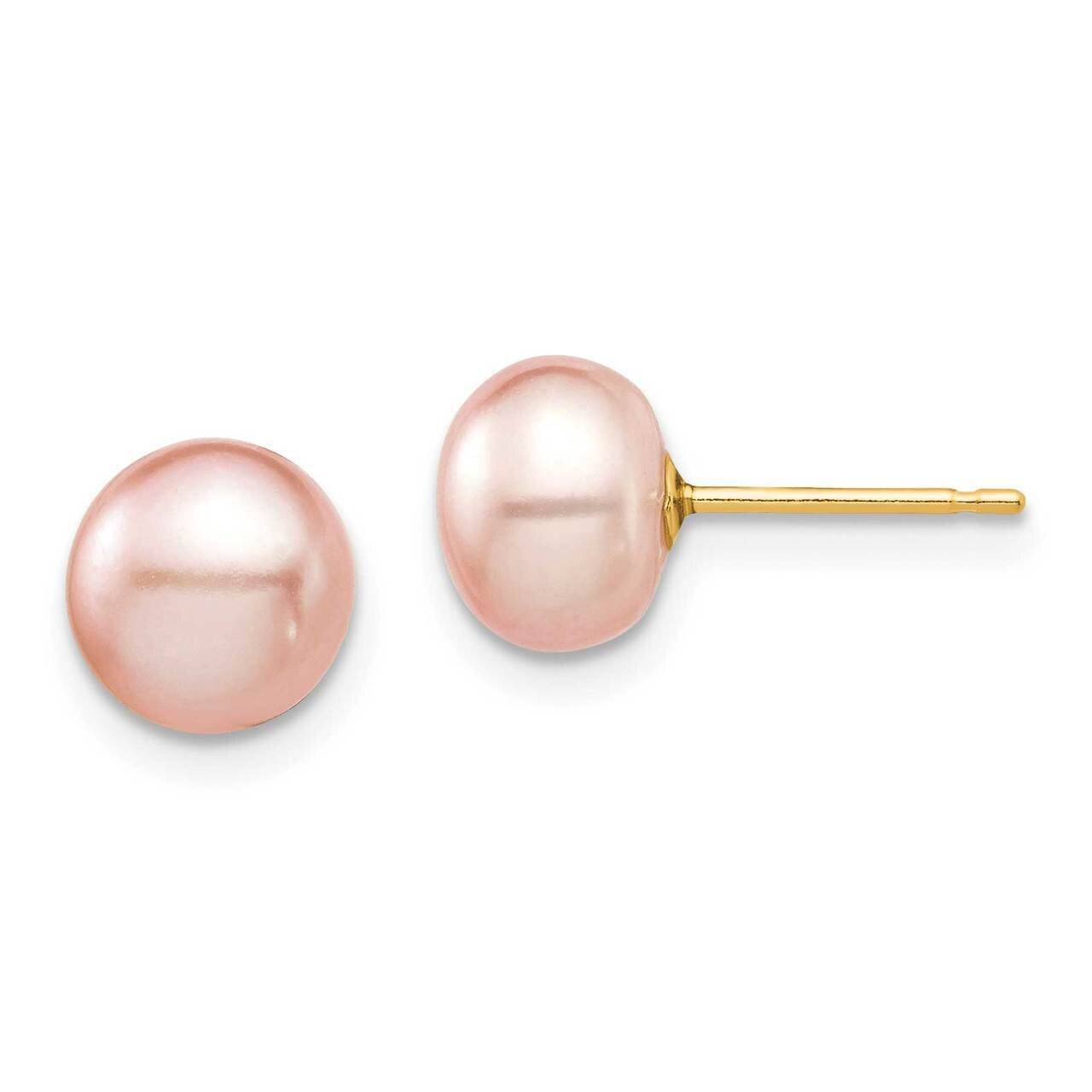 7-8mm Pink Button Freshwater Cultured Pearl Stud Post Earrings 14k Gold SE2933