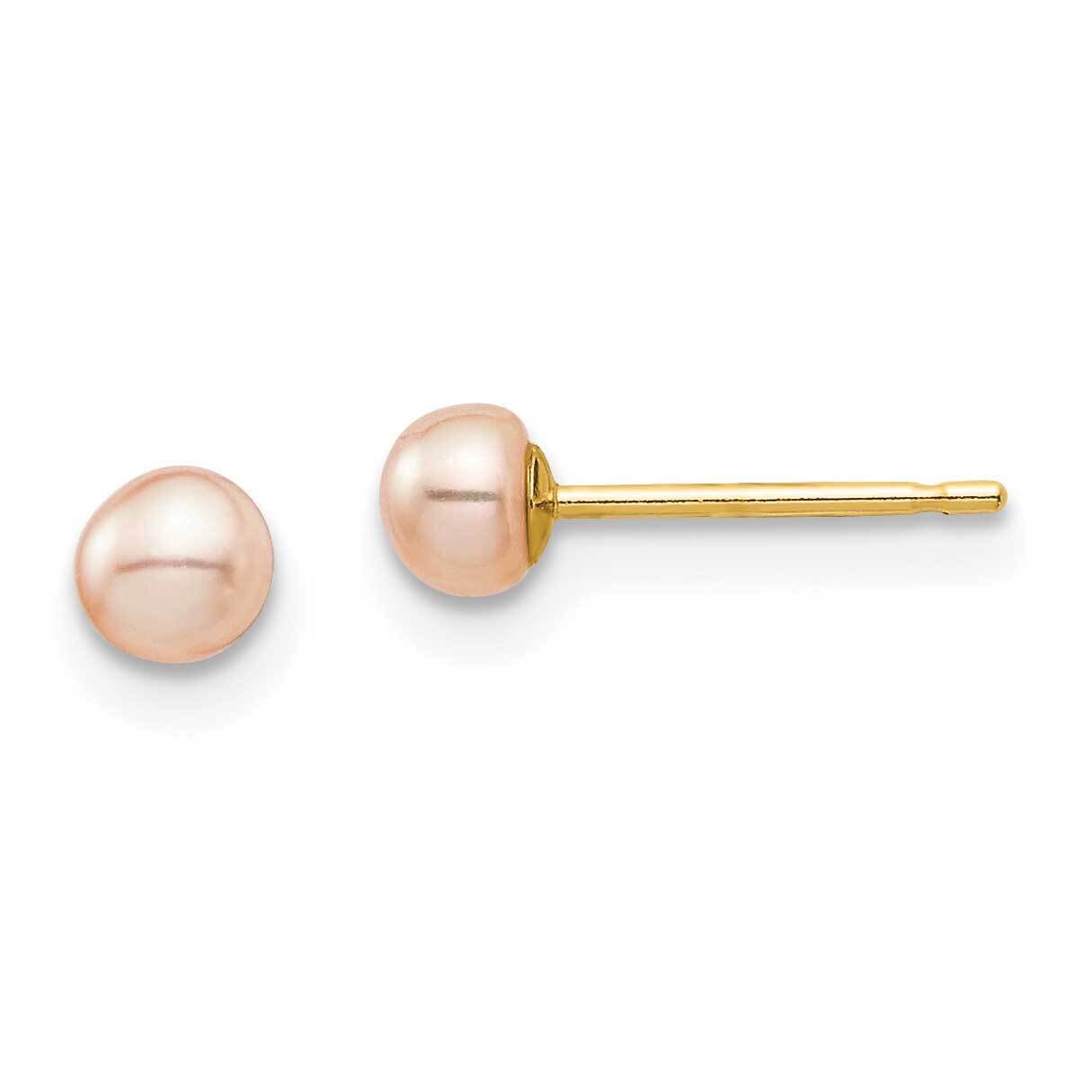 3-4mm Pink Button Freshwater Cultured Pearl Stud Post Earrings 14k Gold SE2934
