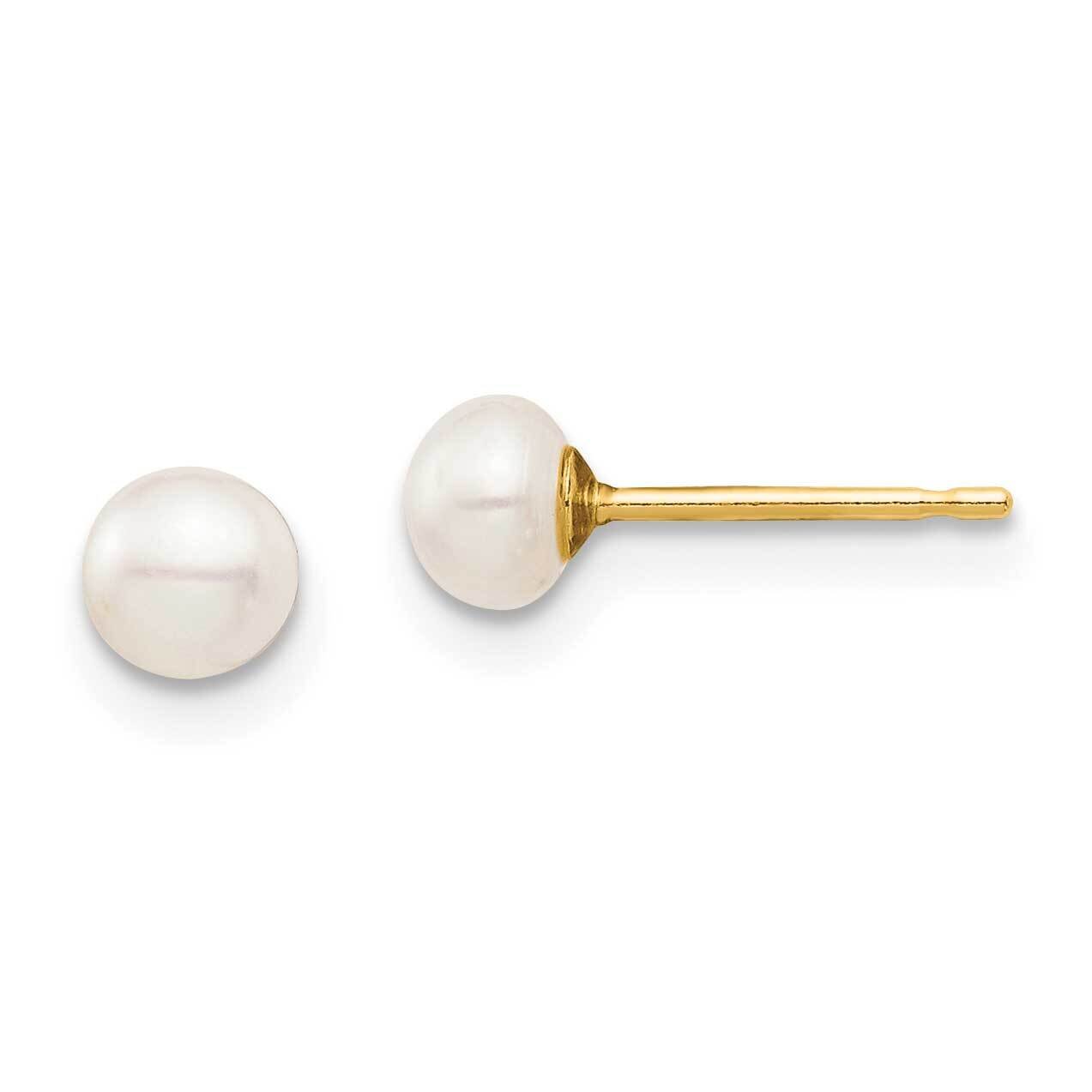 4-5mm White Button Freshwater Cultured Pearl Stud Post Earrings 14k Gold SE2936 by Madi K, MPN: SE2…