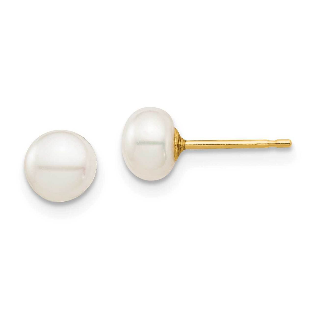 5-6mm White Button Freshwater Cultured Pearl Stud Post Earrings 14k Gold SE2938