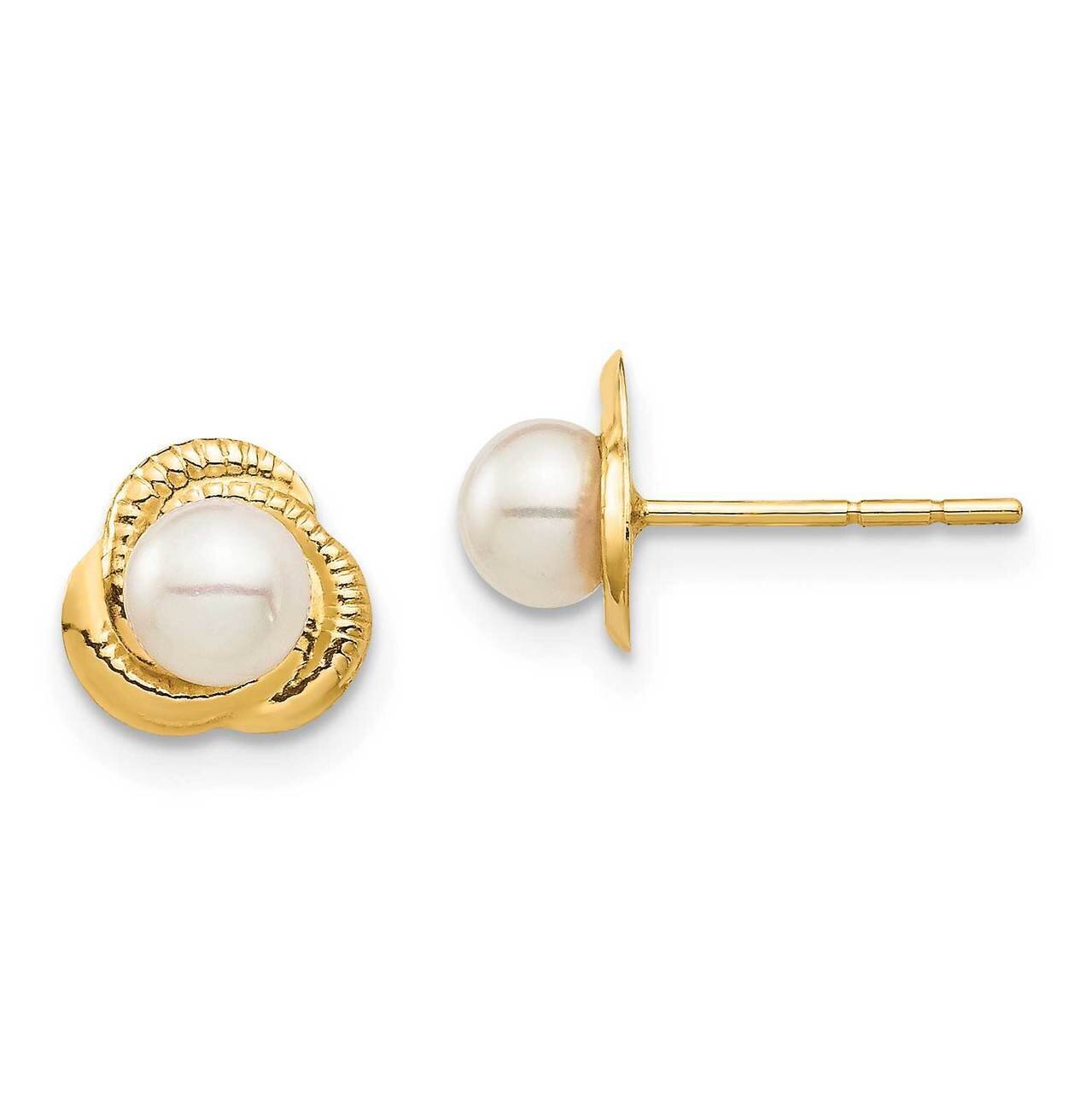 4-5mm White Button Freshwater Cultured Pearl Post Earrings 14k Gold SE2947 by Madi K, MPN: SE2947, …