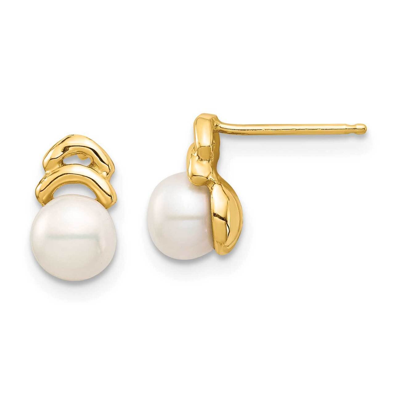 5-6mm White Button Freshwater Cultured Pearl Post Dangle Earrings 14k Gold SE2949