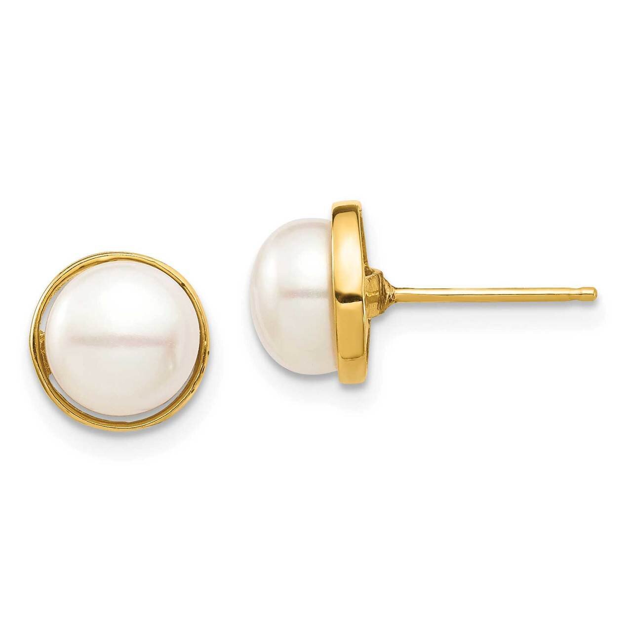 7-8mm White Button Freshwater Cultured Pearl Post Earrings 14k Gold SE2950 by Madi K, MPN: SE2950, …
