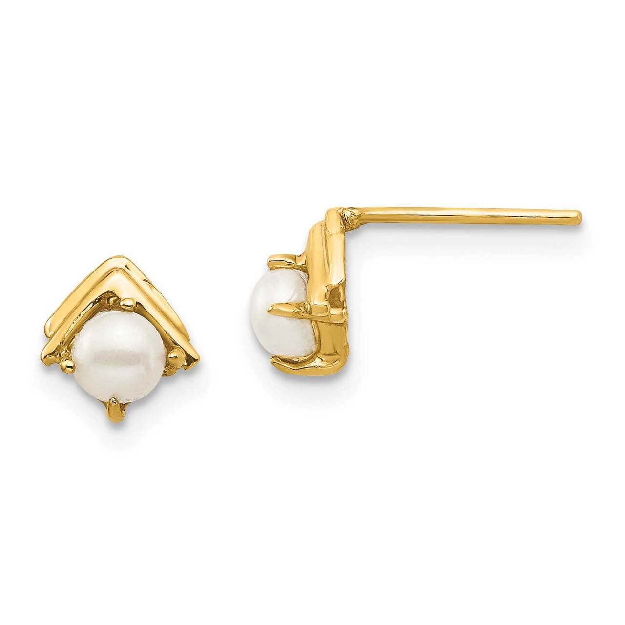 3-4mm White Button Freshwater Cultured Pearl Post Earrings 14k Gold SE2953