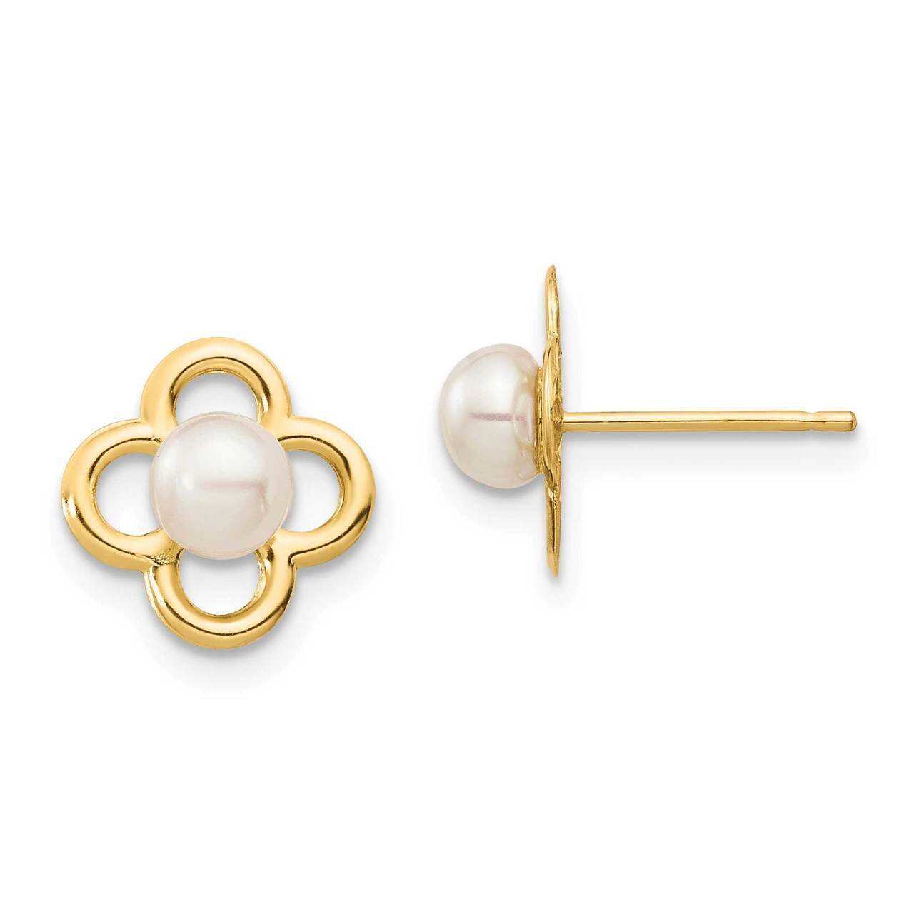 4-5mm White Button Freshwater Cultured Pearl Post Earrings 14k Gold SE2962 by Madi K, MPN: SE2962, …