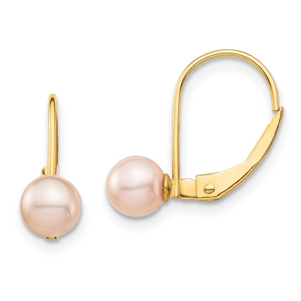 5-6mm Pink Round Freshwater Cultured Pearl Leverback Earrings 14k Gold SE2965 by Madi K, MPN: SE296…
